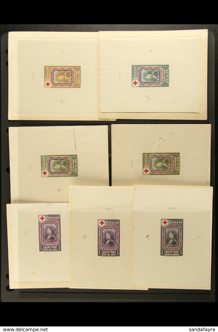 CURACAO PROOFS 1944 Red Cross Charity Stamps, Includes Master Die Proofs Of 10c+10c, 15c+15c, 50c+100c Plus Two Examples - Other & Unclassified