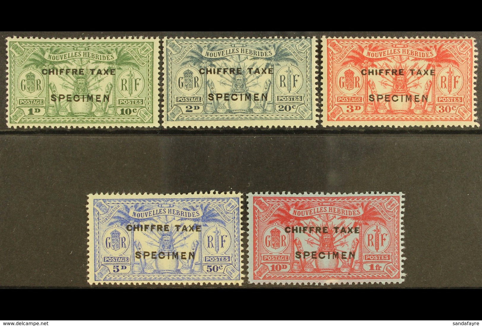 1925 French Currency Postage Due Set Overprinted "Specimen", SG FD53s/7s, Very Fine Mint. (5 Stamps) For More Images, Pl - Andere & Zonder Classificatie