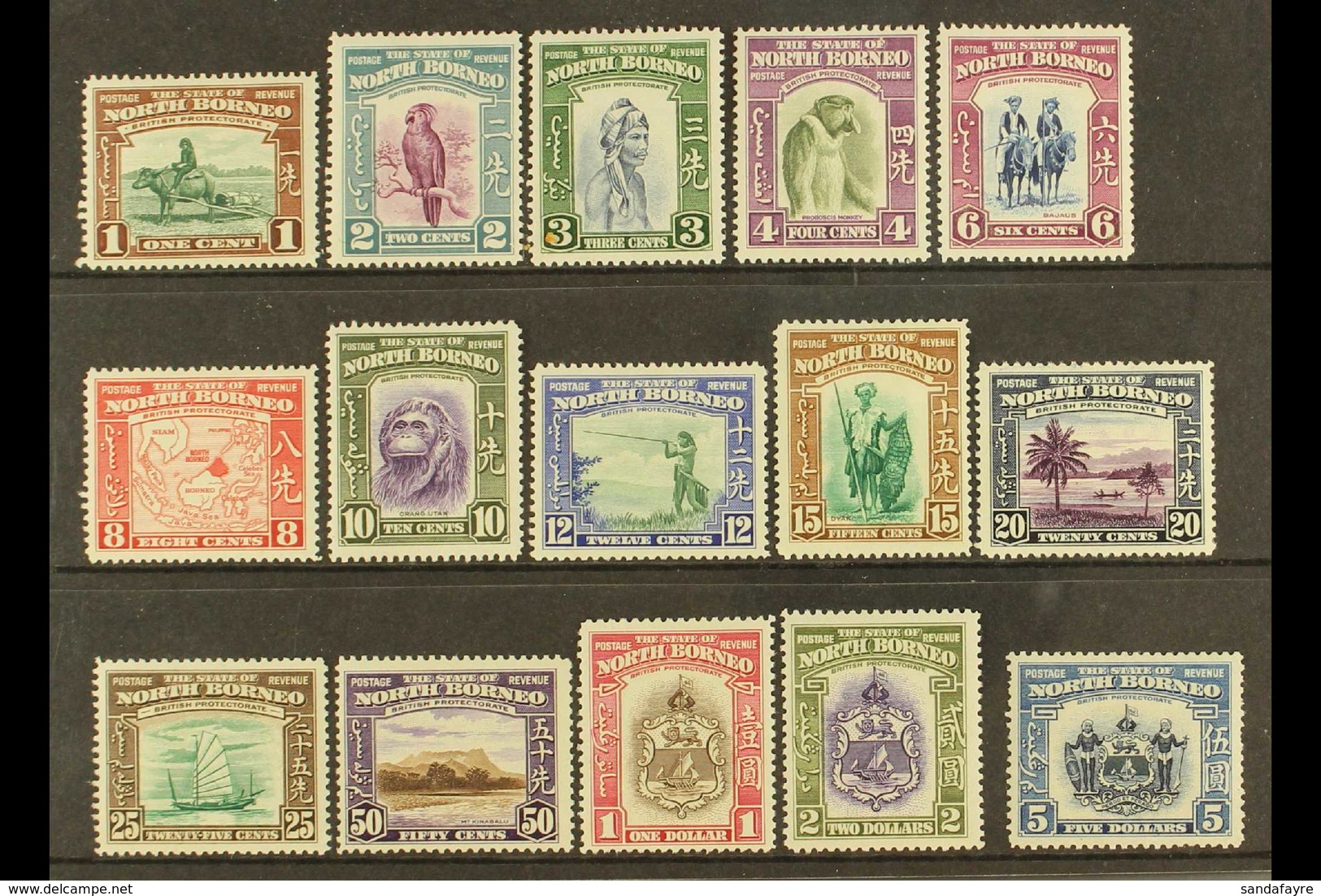 1939 Pictorial Set Complete, SG 303/317, Fresh Mint. $5 Couple Pulled Perfs Otherwise Very Fine. Scarce Set (SG £1300) ( - North Borneo (...-1963)