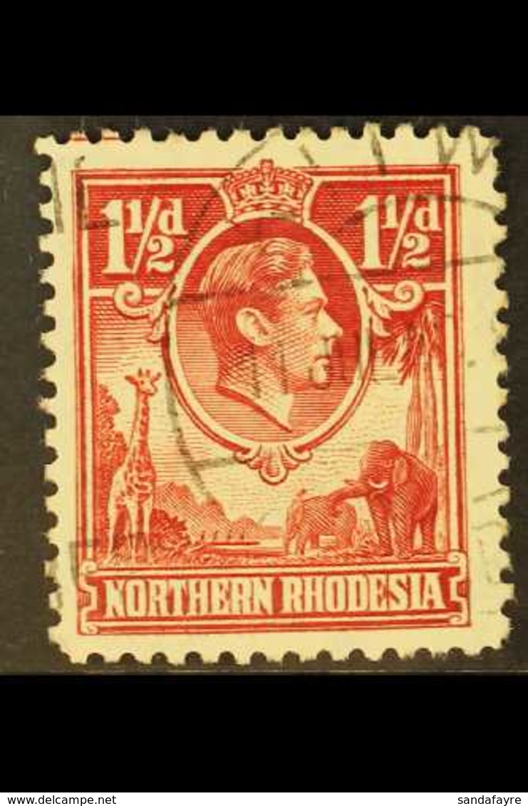 1938 KGVI Definitive 1½d Carmine-red With "Tick Bird" Flaw, SG 29b, Fine Used, The Variety Clearly Visible. For More Ima - Noord-Rhodesië (...-1963)