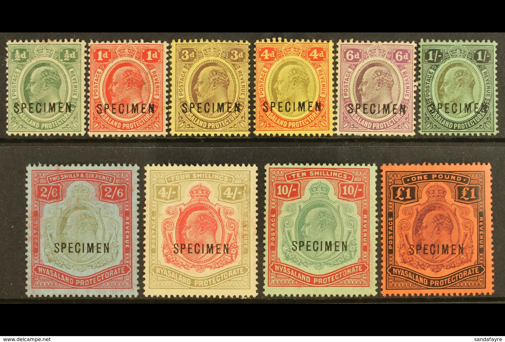 1908 Definitives Set Complete Overprinted "SPECIMEN", SG 59s/66s, Fresh Mint (10 Stamps) For More Images, Please Visit H - Nyassaland (1907-1953)