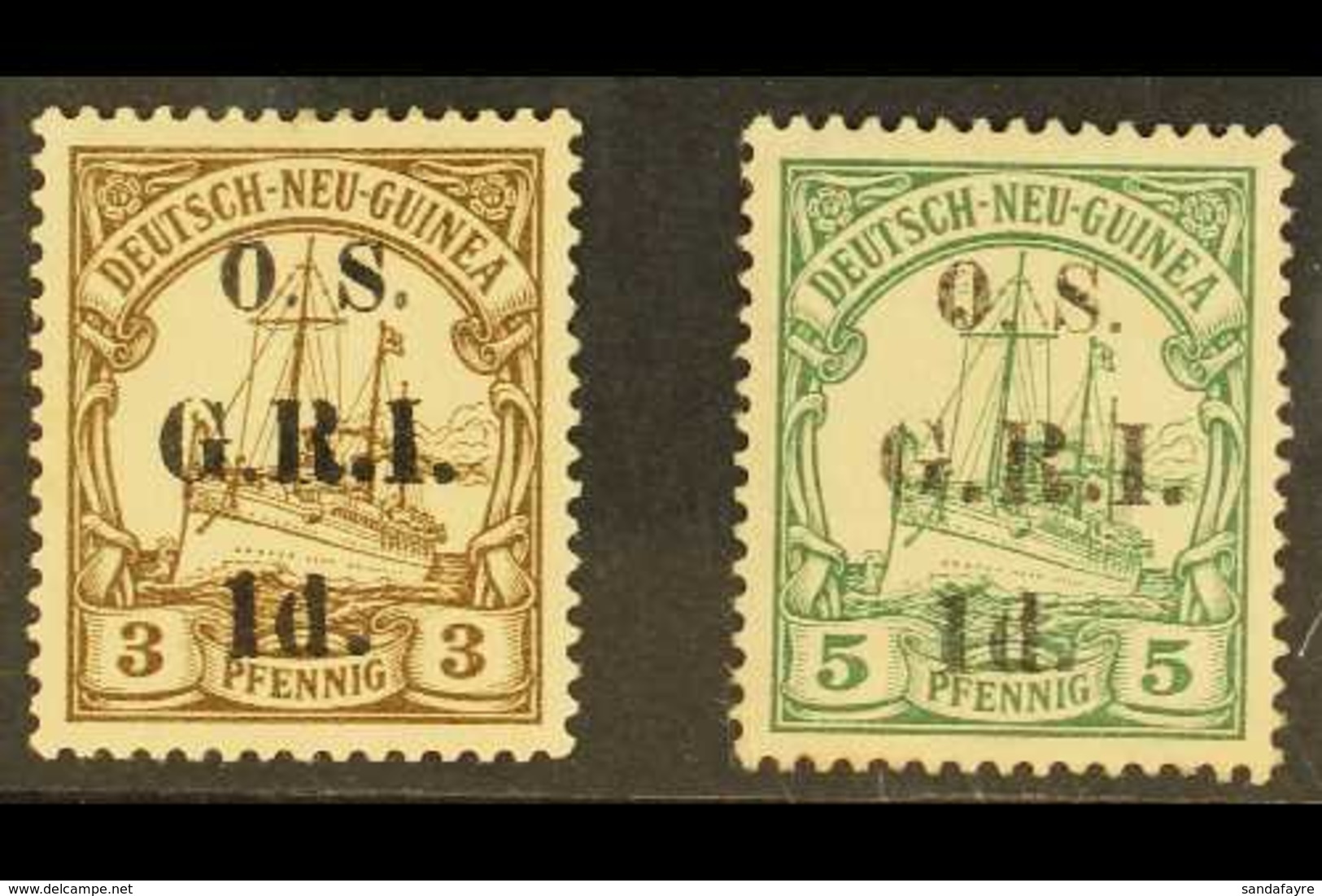 OFFICIALS 1915 1d On 3pf Brown & 1d On 5pf Green With "O.S." Ovpt At Top, SG O1/2, Fine Mint (2 Stamps). For More Images - Papua New Guinea