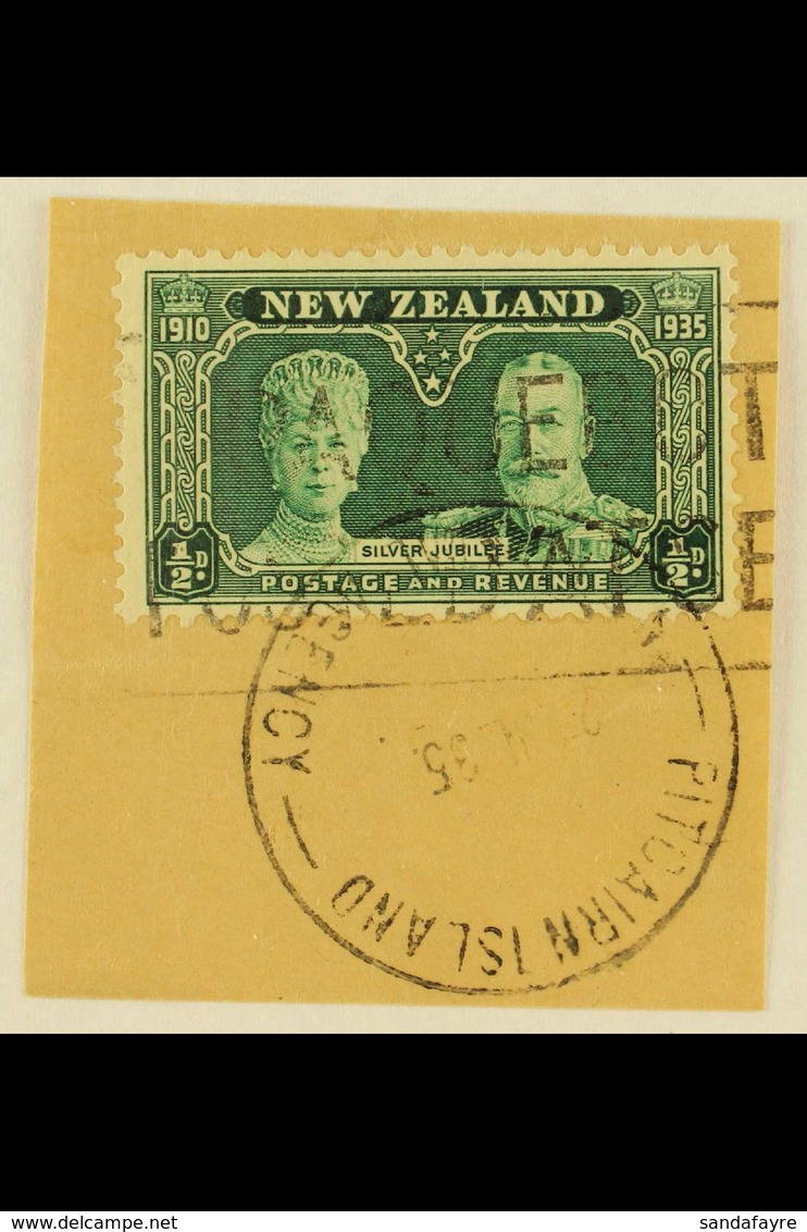 1935 ½d Green Silver Jubilee Of New Zealand, On Piece Tied By Fine Full "PITCAIRN ISLANDS" Cds Cancel Of 23 JL 35, SG Z3 - Pitcairneilanden