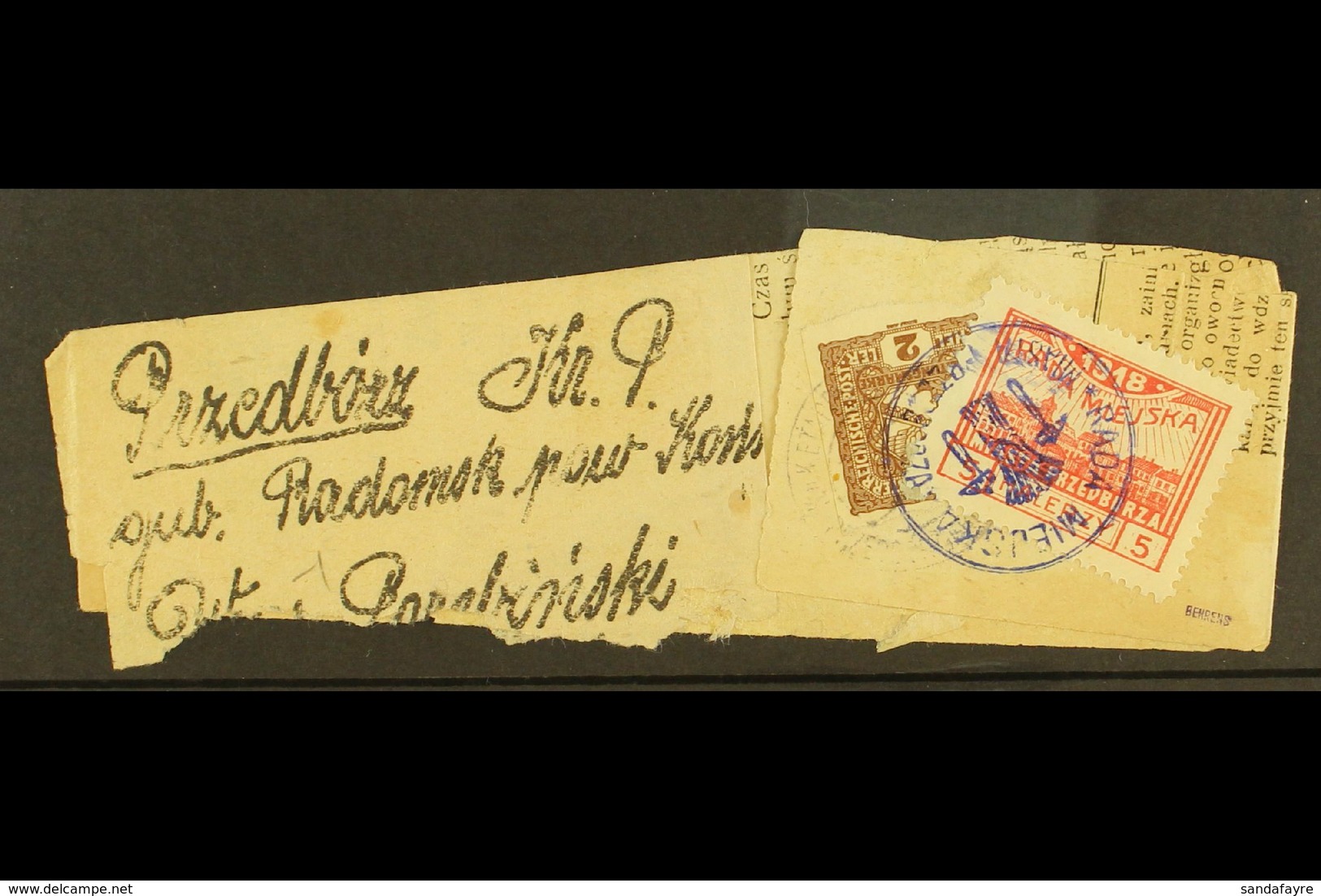 LOCAL TOWN POST PRZEDBORZ 1918 Newspaper Wrapper Bearing Austria 2h Newspaper Stamp Tied By "K.u.K. Etappenpostamt Przed - Other & Unclassified