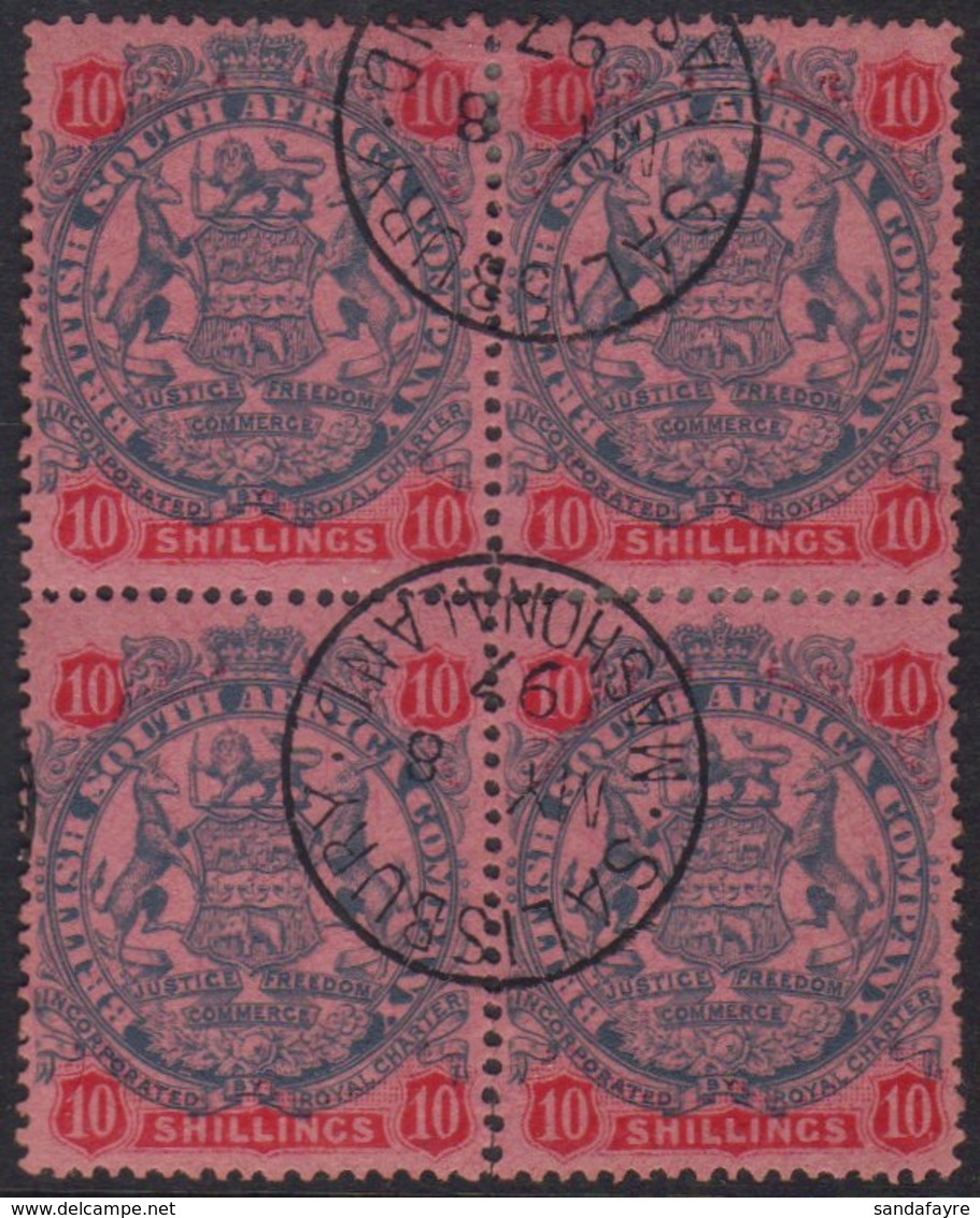 1896-97 10s Slate & Vermilion On Rose Die II, SG 50, Very Fine Cds Used BLOCK Of 4, Minor Perf Splitting, Fresh. (4 Stam - Sonstige & Ohne Zuordnung