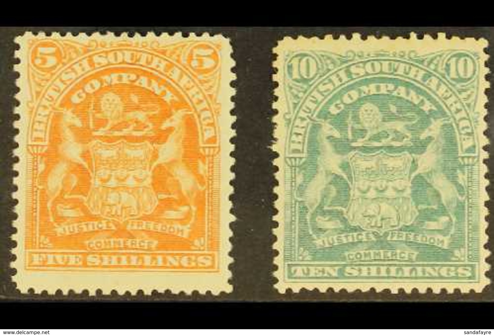 1898 5s Brown Orange And 10s Grey Green Arms, SG 87, 89, Very Fine And Fresh Mint. (2 Stamps) For More Images, Please Vi - Autres & Non Classés