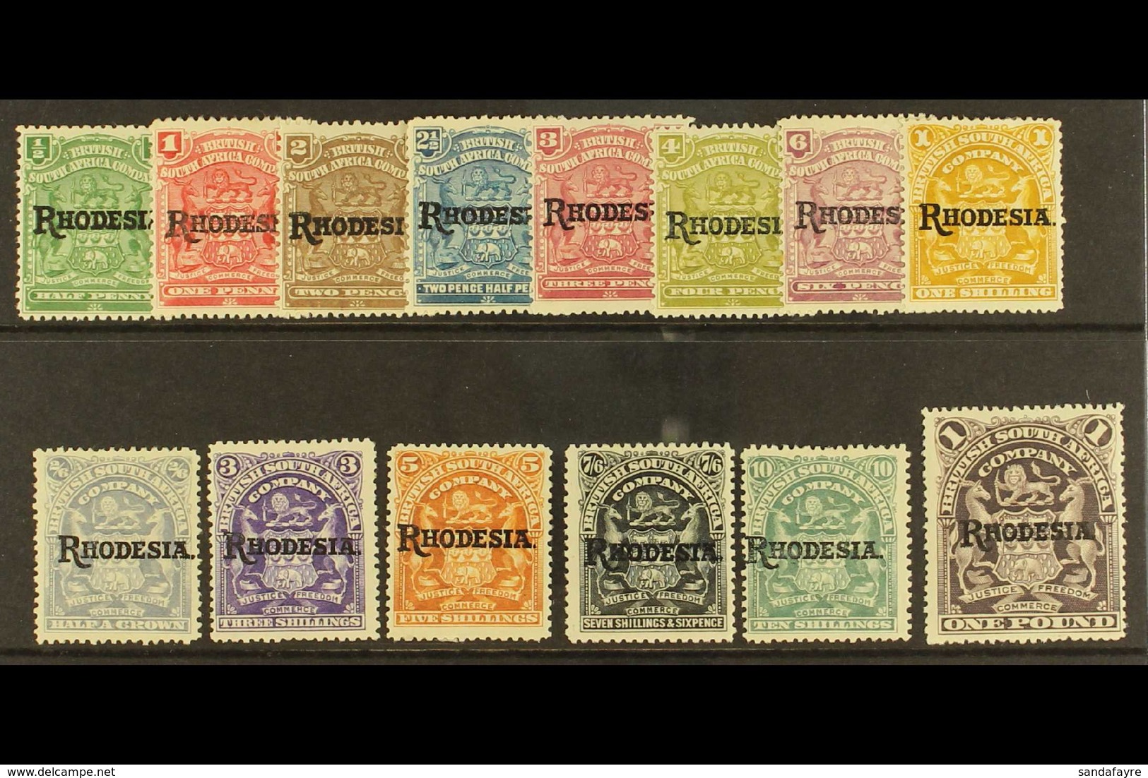 1909 "Rhodesia" Overprint Set Complete To £1, SG 100/13, Very Fine Mint. (14 Stamps) For More Images, Please Visit Http: - Other & Unclassified