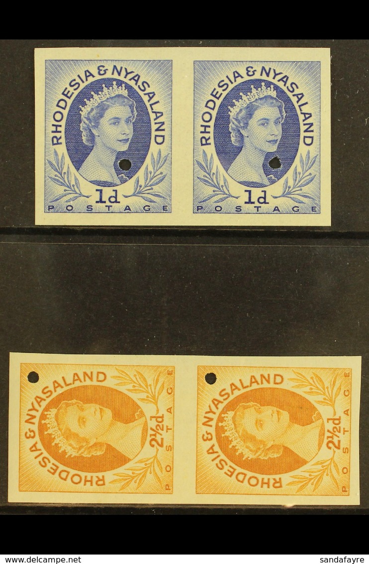 1954-6 1d & 2½d IMPERF PAIRS Ex Proof Sheets With Small Security Punch Holes, As SG 2, 3a, Never Hinged Mint (2 Pairs).  - Rhodesien & Nyasaland (1954-1963)