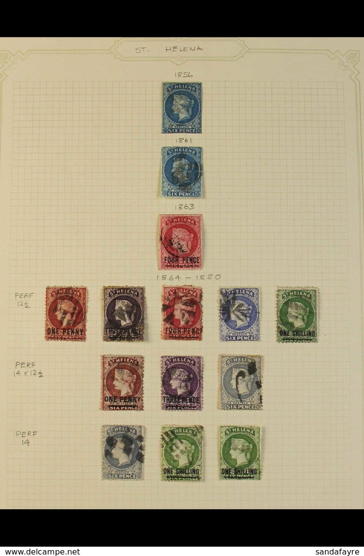 1856-1880 ALL DIFFERENT USED COLLECTION Presented On An Album Page, With 1856 6d Blue (3+ Margins), 1861 6d Blue Rough P - Sint-Helena