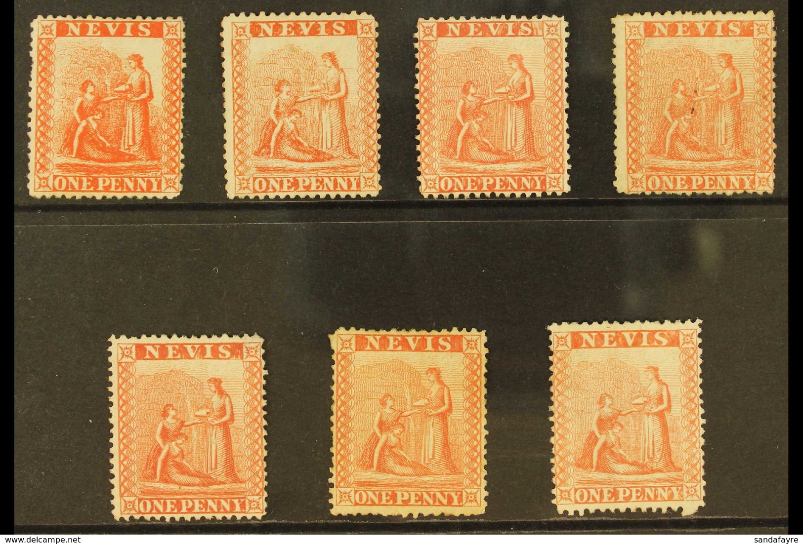 1871-78 1d Lithographed, SG 15/17, Plated Examples From Positions 1, 2, 6, 7, 9, 10 And 11 (blind Perf. At Base), Three  - St.Christopher, Nevis En Anguilla (...-1980)