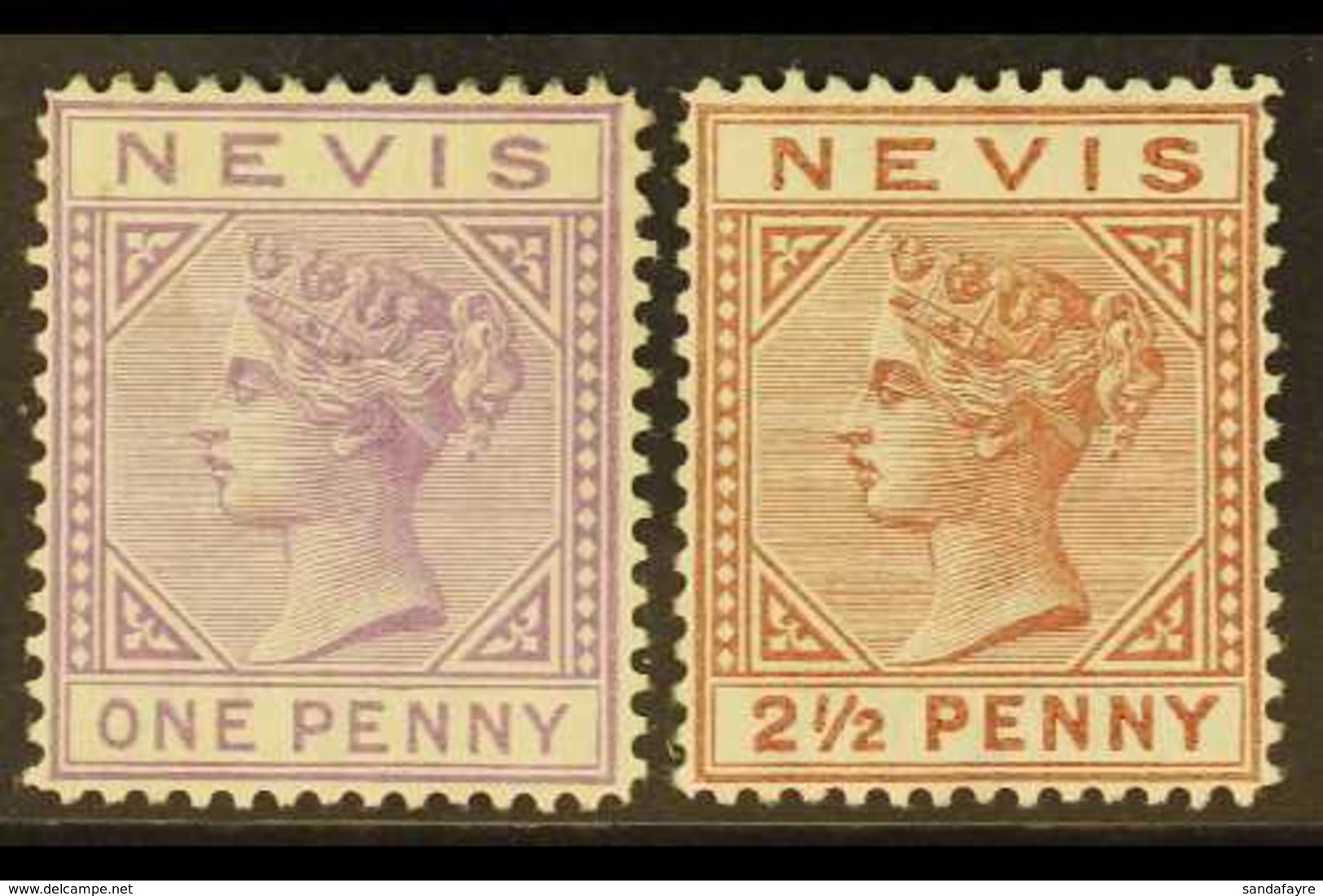 1879-80 1d Lilac-mauve And 2½d Red Brown, Watermark "CC", SG 23/24, Fine Mint. (2) For More Images, Please Visit Http:// - St.Christopher, Nevis En Anguilla (...-1980)