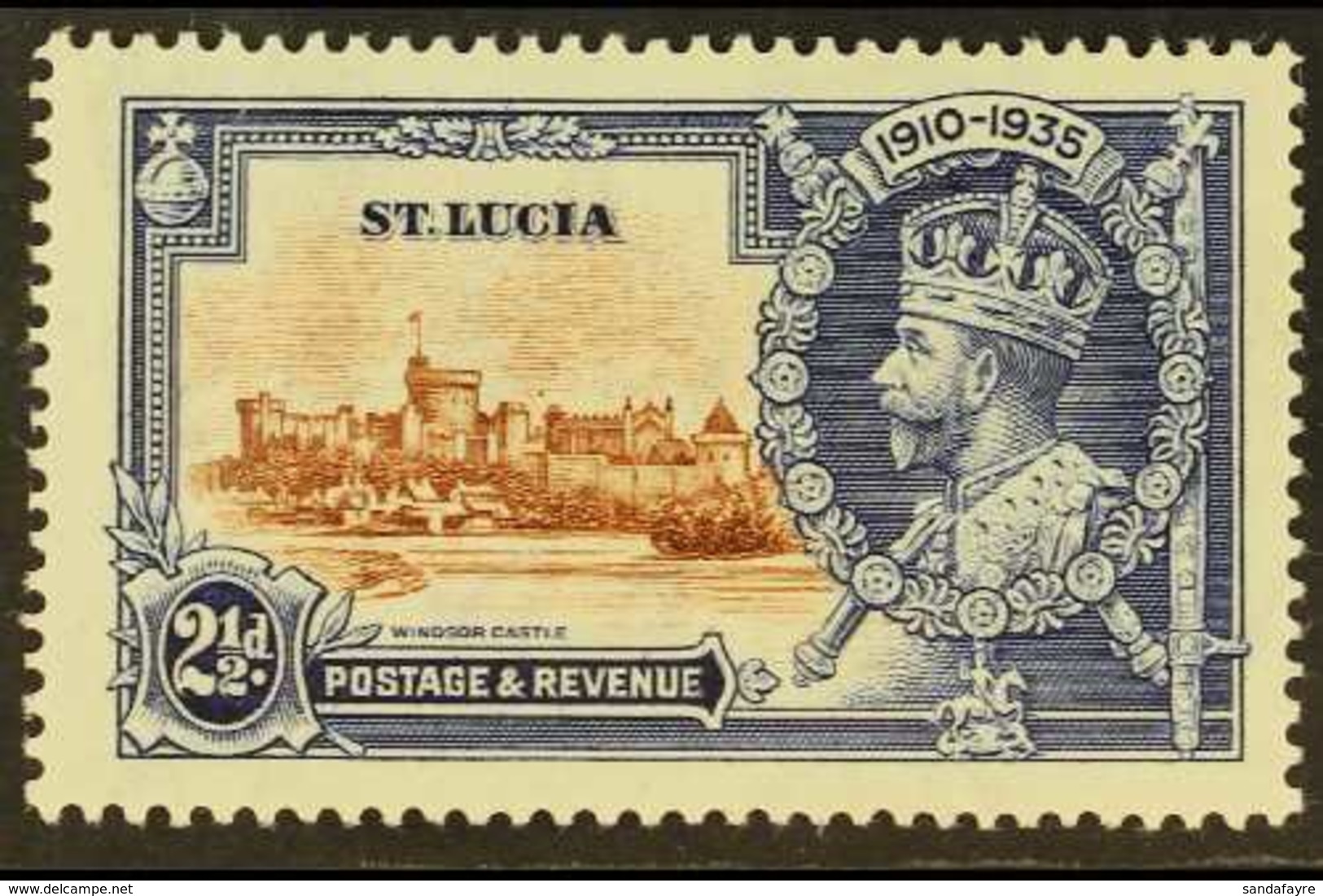1935 2½d Brown And Deep Blue Silver Jubilee With DOT TO LEFT OF CHAPEL Variety, SG 111g, Very Fine Mint. For More Images - St.Lucia (...-1978)