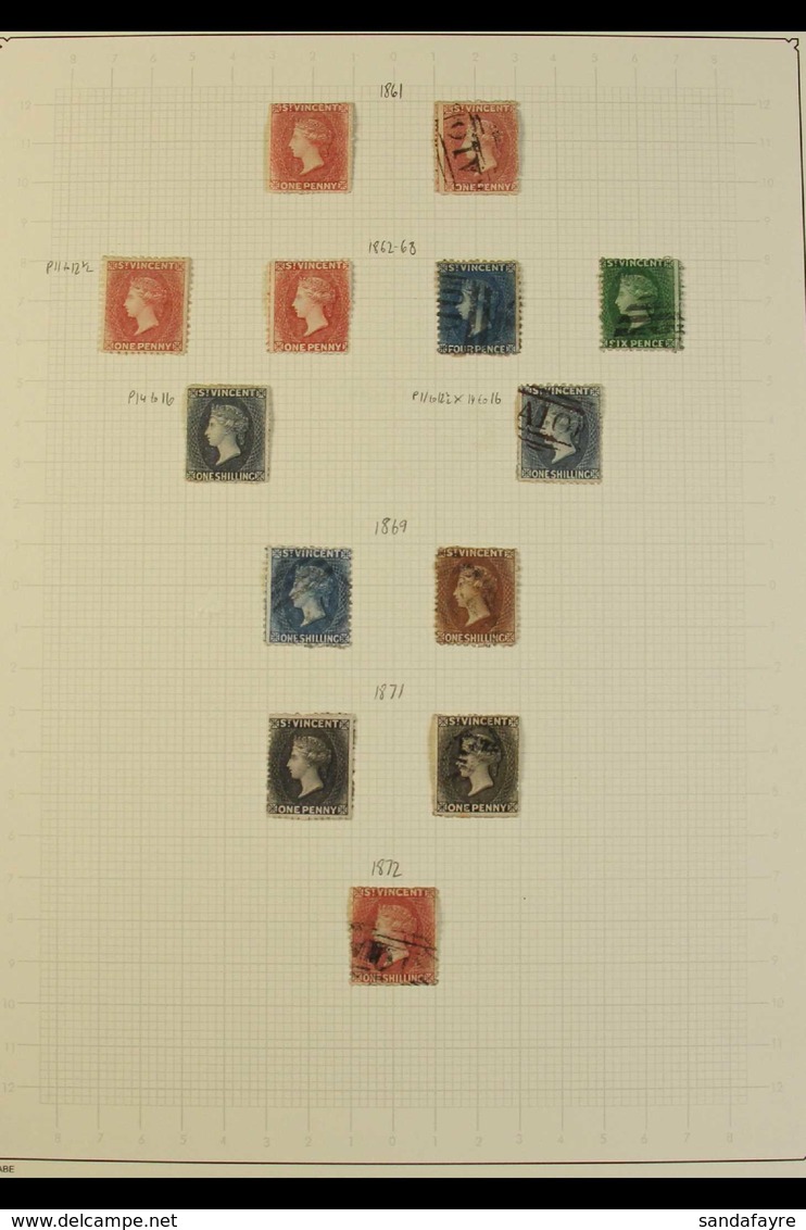 1861-1899 ATTRACTIVE COLLECTION On Leaves, Mint, Unused & Used Stamps, Includes 1861 1d Unused, 1862-68 1d (x2) Unused,  - St.Vincent (...-1979)