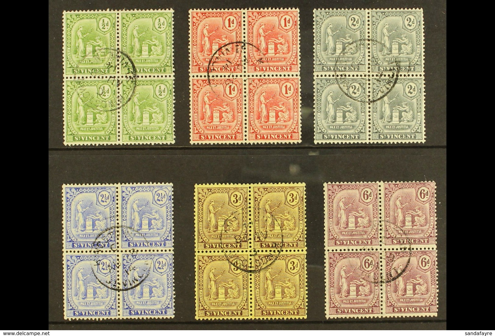 1909-1911 Redrawn Peace Set, SG 102/7, Very Fine Used BLOCKS Of 4 (6 Blocks = 24 Stamps) For More Images, Please Visit H - St.Vincent (...-1979)