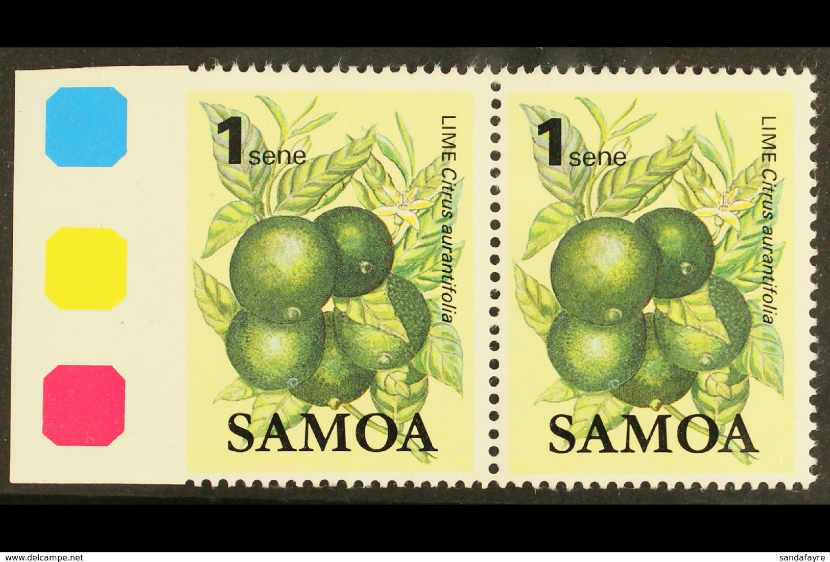 1983 1s Fruit Definitive, SG 647, Marginal Horizontal Pair, IMPERF Between Stamp And Margin, Never Hinged Mint. For More - Samoa
