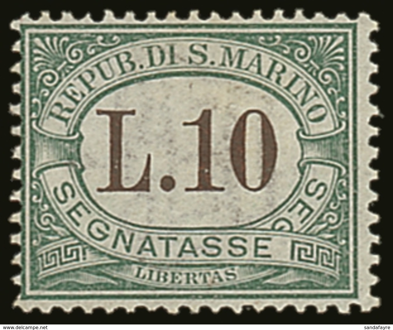 POSTAGE DUES 1924 10L Green And Brown, Sass 18, Very Fine And Fresh Mint. Cat €450 (£360) For More Images, Please Visit  - Other & Unclassified