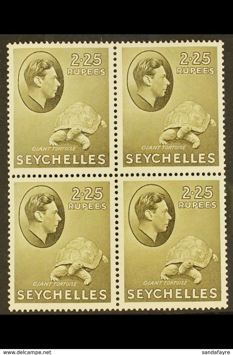 1938-49 NHM MULTIPLE 2.25r Olive On Ordinary Paper, SG 148a, Block Of 4, Never Hinged Mint. Lovely, Post Office Fresh Co - Seychelles (...-1976)