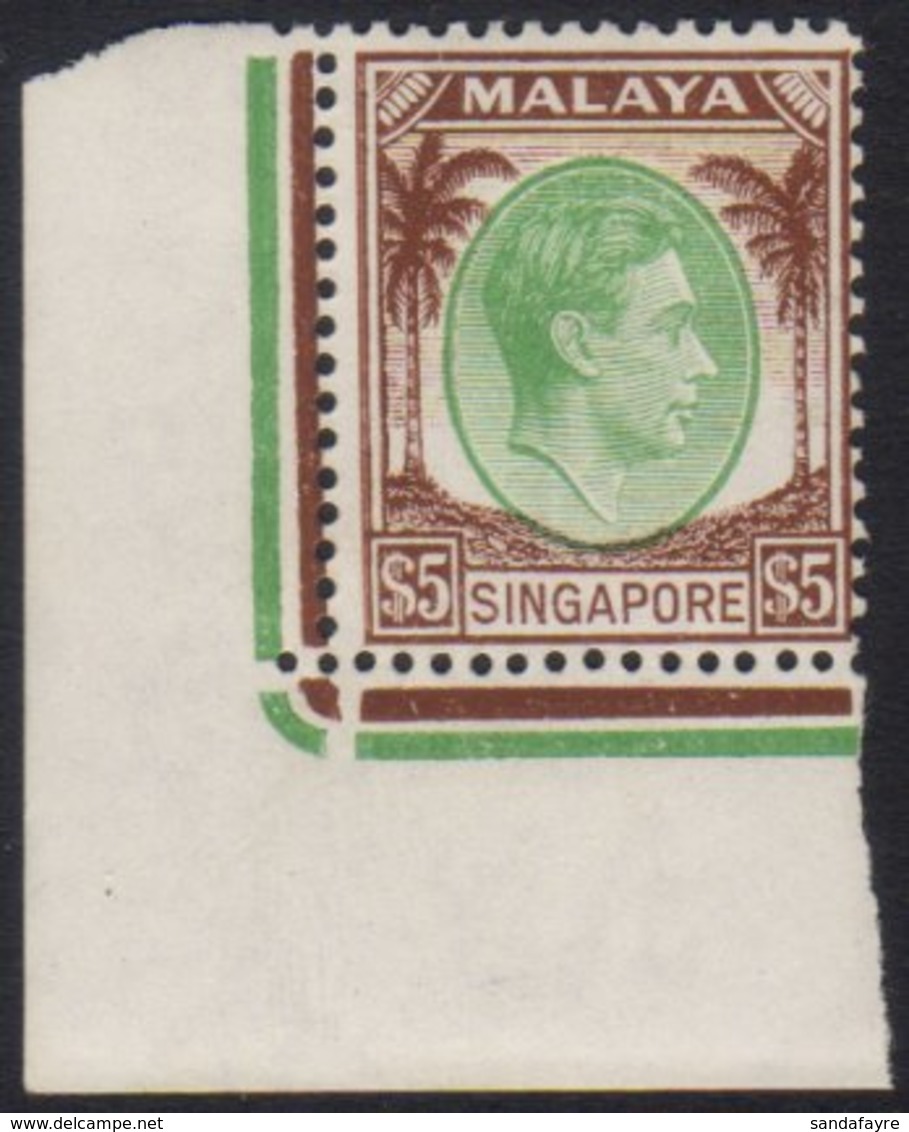 1948 $5 Green And Brown, Perf 14, SG 15, Very Fine Mint, Lower Corner Marginal Example. For More Images, Please Visit Ht - Singapur (...-1959)