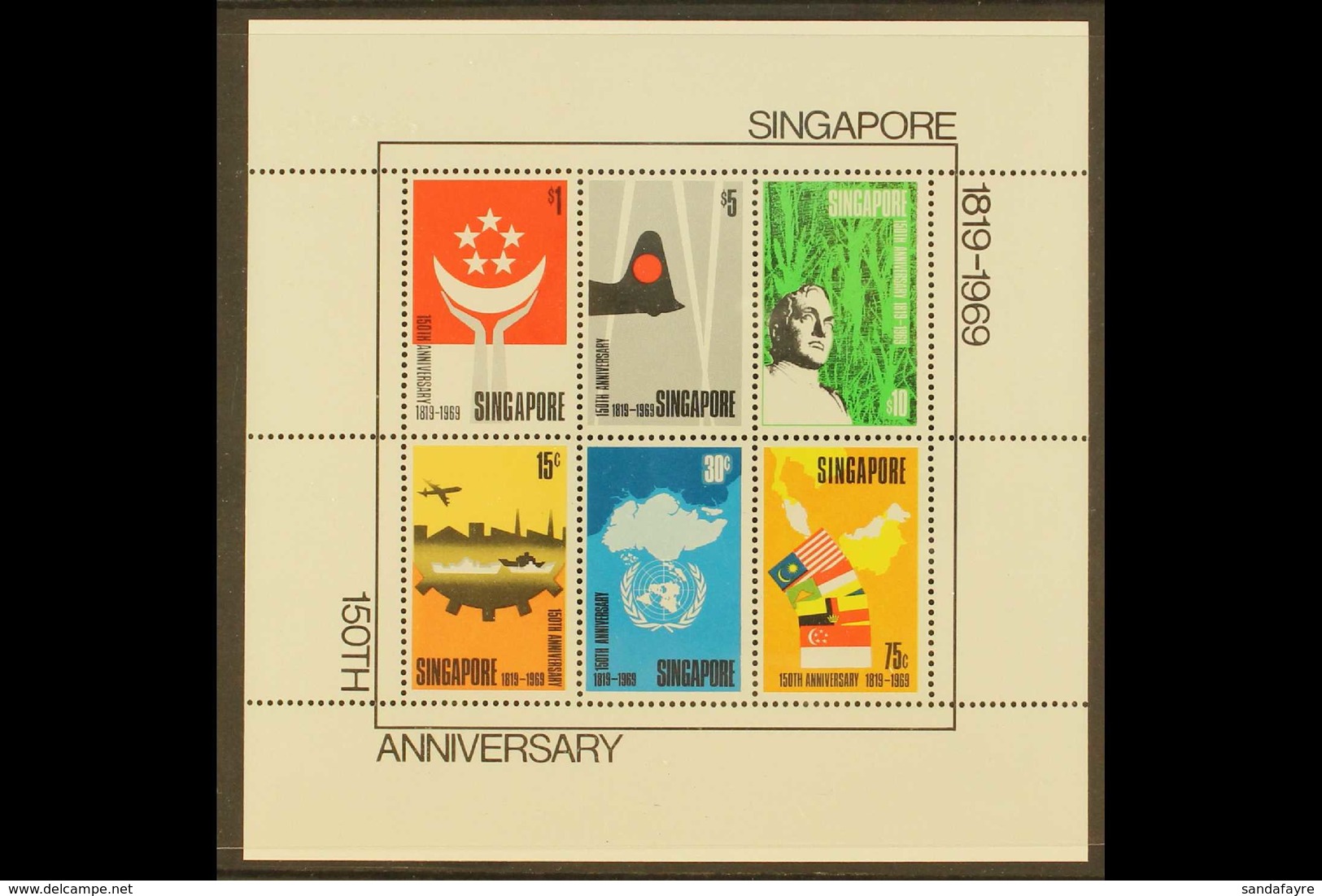 1969 150th Anniversary Of Founding Of Singapore Miniature Sheet, SG MS127, Very Fine Mint. For More Images, Please Visit - Singapour (...-1959)