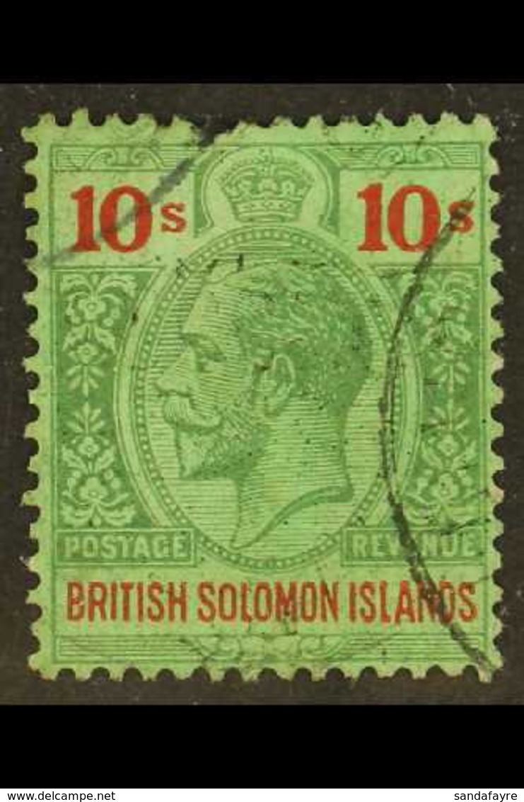 1922-31 (wmk Mult Script CA) 10s Green And Red/emerald, SG 52, Fine Used. For More Images, Please Visit Http://www.sanda - Salomonseilanden (...-1978)