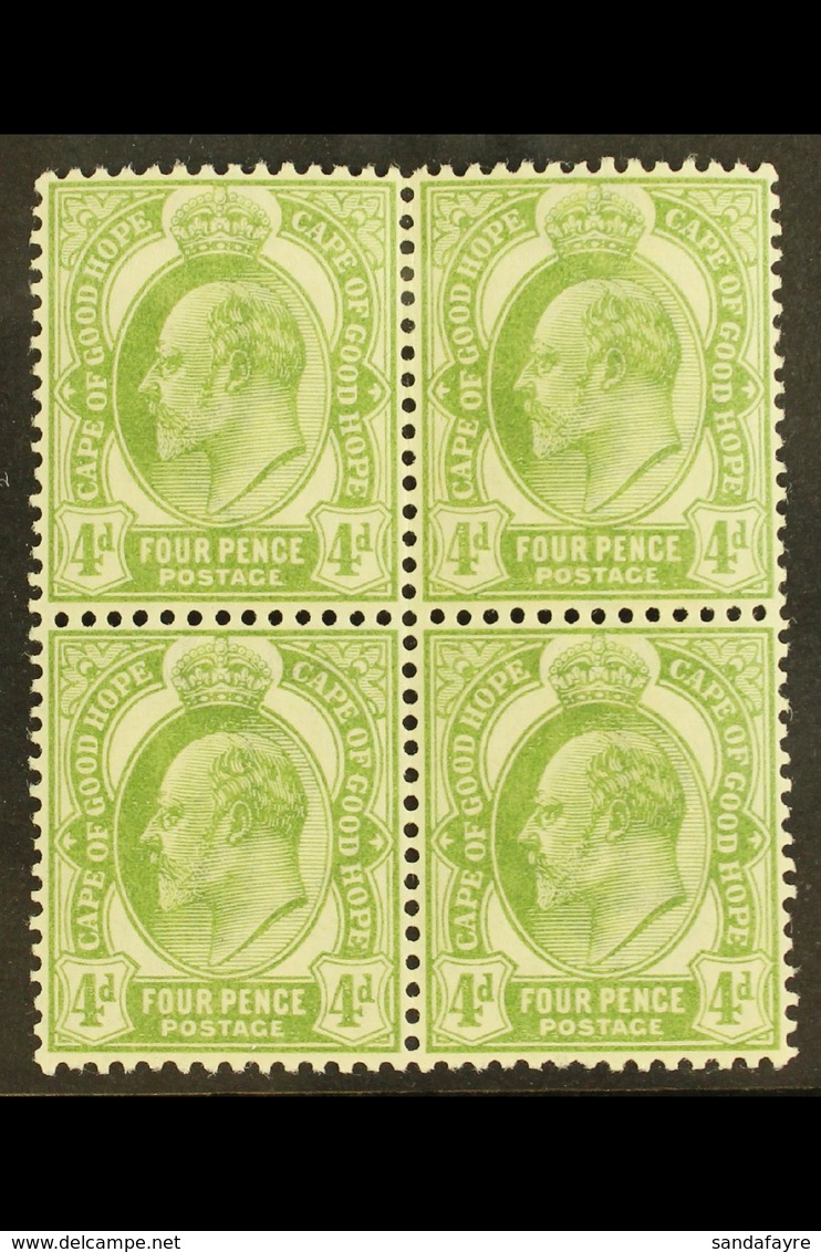 CAPE OF GOOD HOPE 1902-04 4d Olive Green, SG 75, Never Hinged Mint Block Of Four, The Upper Pair With Light Bend For Mor - Unclassified