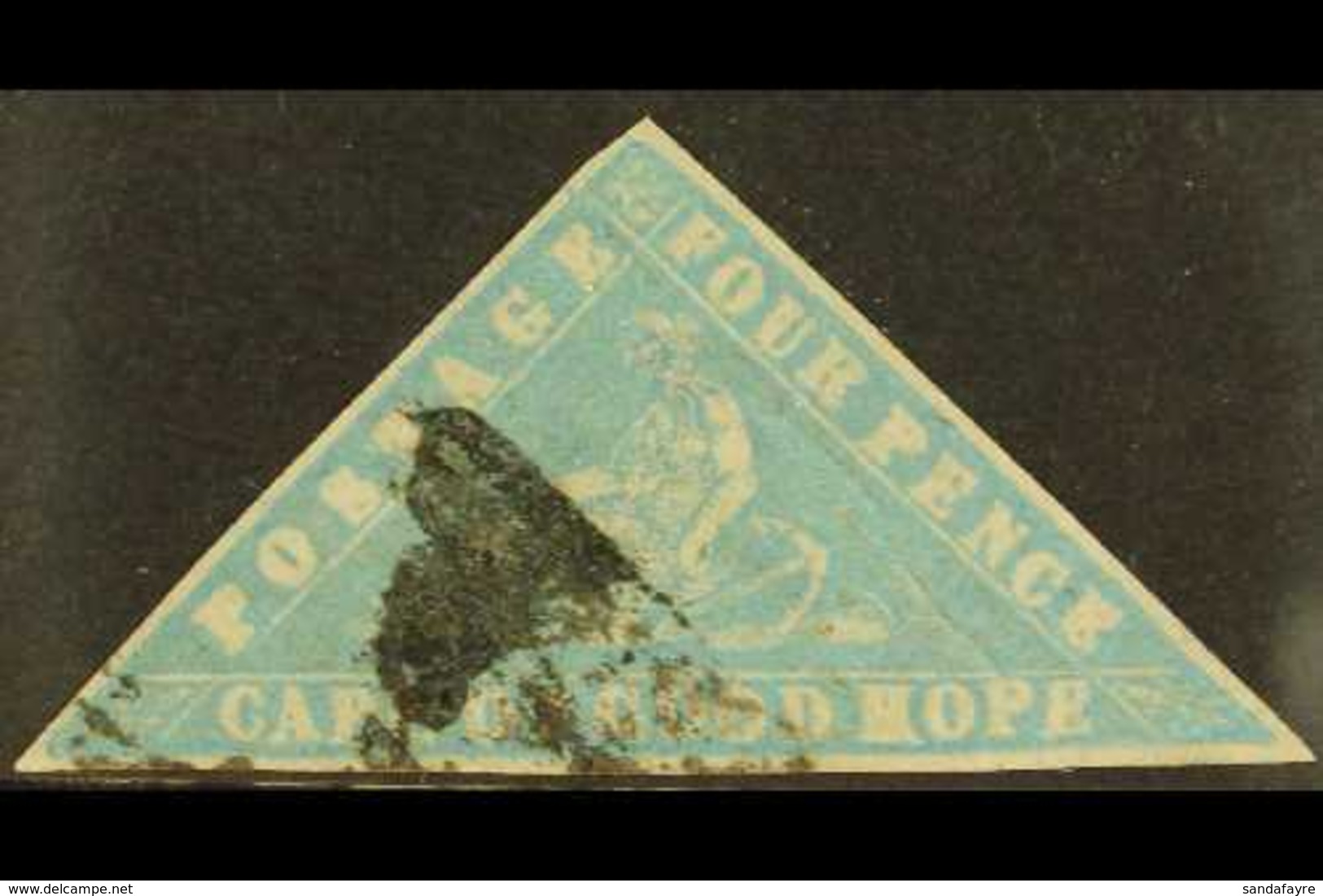 CAPE OF GOOD HOPE. 1861 4d Pale Milky Blue 'wood-block' Triangular, SG 14, Used, Three Margins, Minor Pre-print Wrinkle, - Unclassified