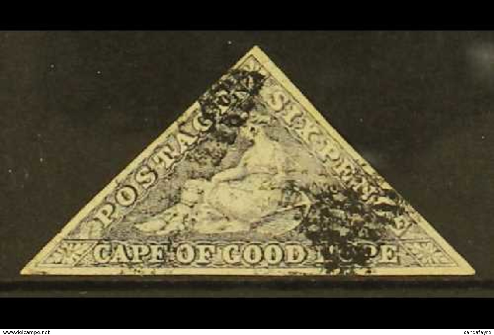 CAPE OF GOOD HOPE 1855-63 6d Slate- Lilac On Blued Paper, SG 7c, Used With 3 Good Margins. Brandon Certificate. For More - Ohne Zuordnung