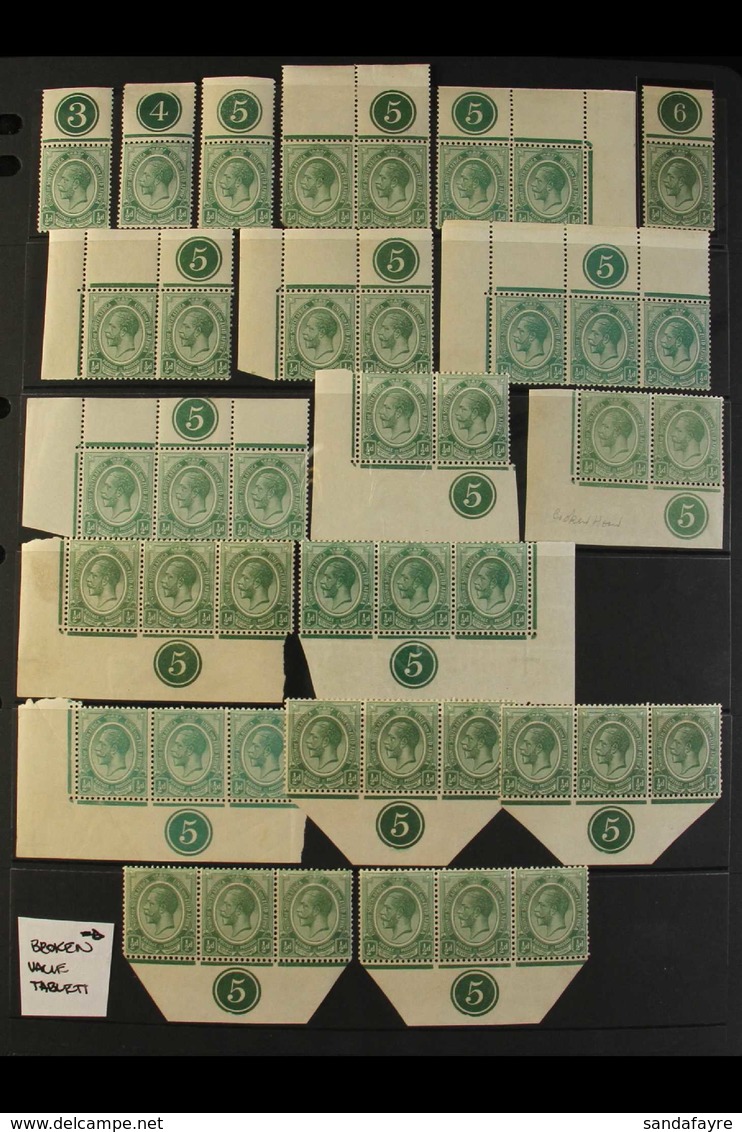 1913-24 KGV CONTROLS ½d Value, We See Singles Of Plate 3 & 4, A Number Of Plate 5 & 6 Pairs Or Strips Of 3, Note Two Pla - Zonder Classificatie