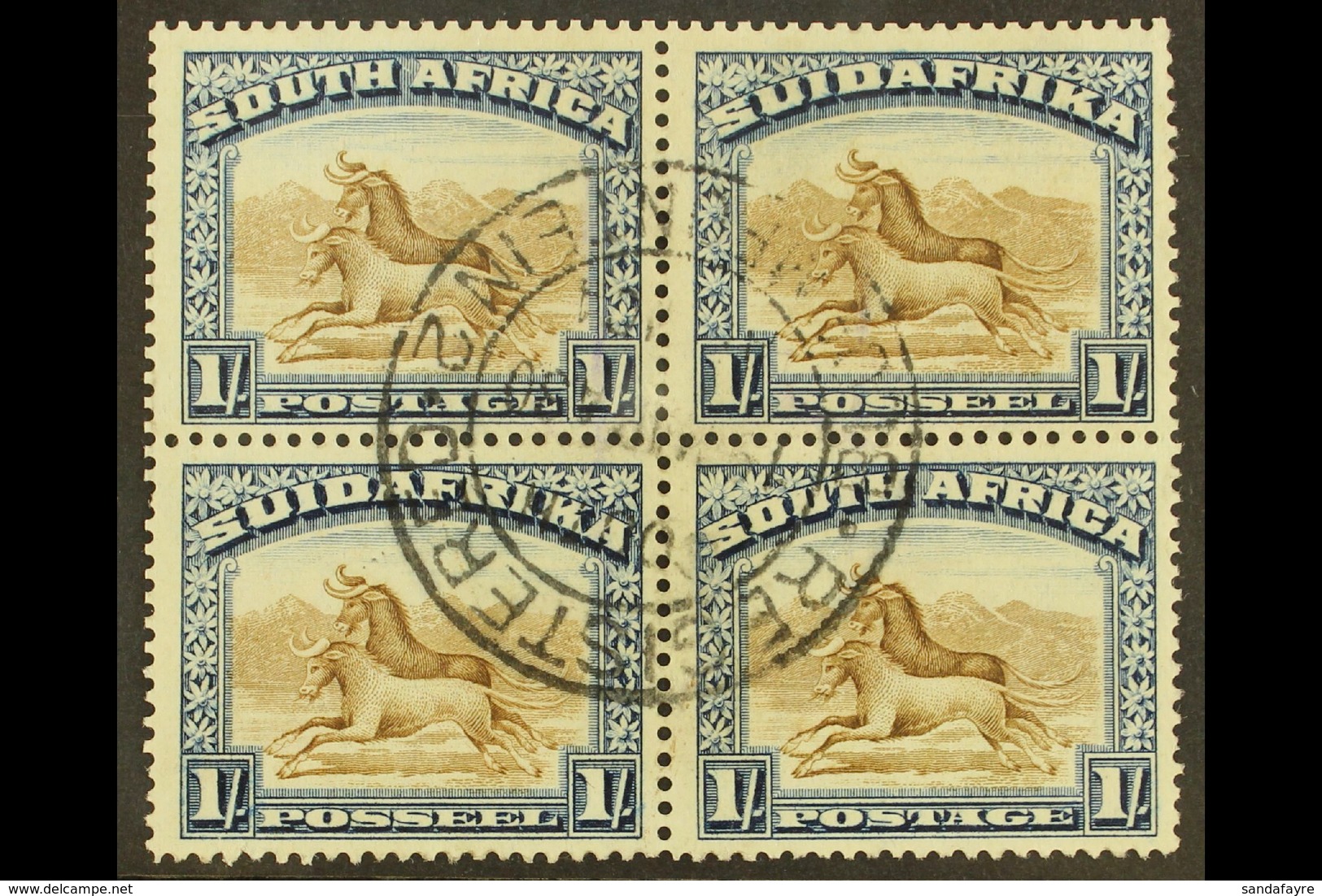 1927-30 1s Brown& Deep Blue, Perf.14, BLOCK OF 4, SG 36, Superb Used With Central C.d.s., Ink Marks On Reverse, But Do N - Ohne Zuordnung