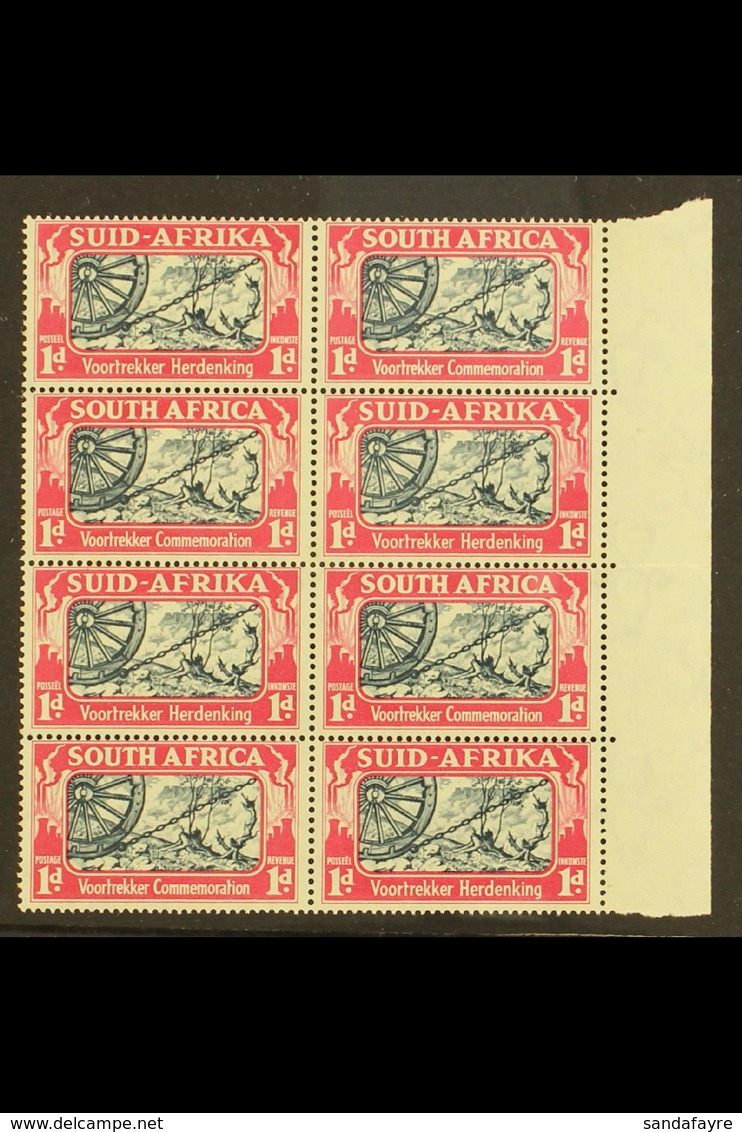 1938 1d Voortrekker Commemoration, Block Of 8 With THREE BOLTS IN WHEEL RIM Variety, SG 80a, Never Hinged Mint. For More - Unclassified