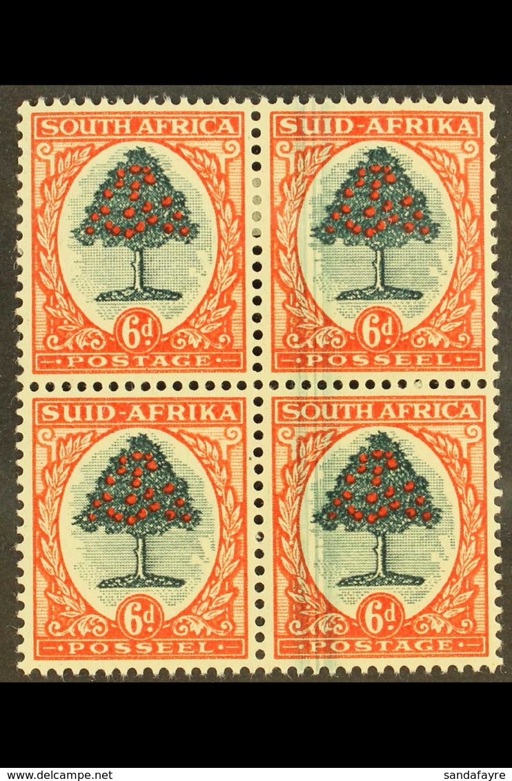 1947-54 6d Green & Brown-orange, Block Of 4, LARGE GREEN INK SMUDGE (caused By Doctor Blade), SG 119a, Fine Mint, Hinged - Non Classés