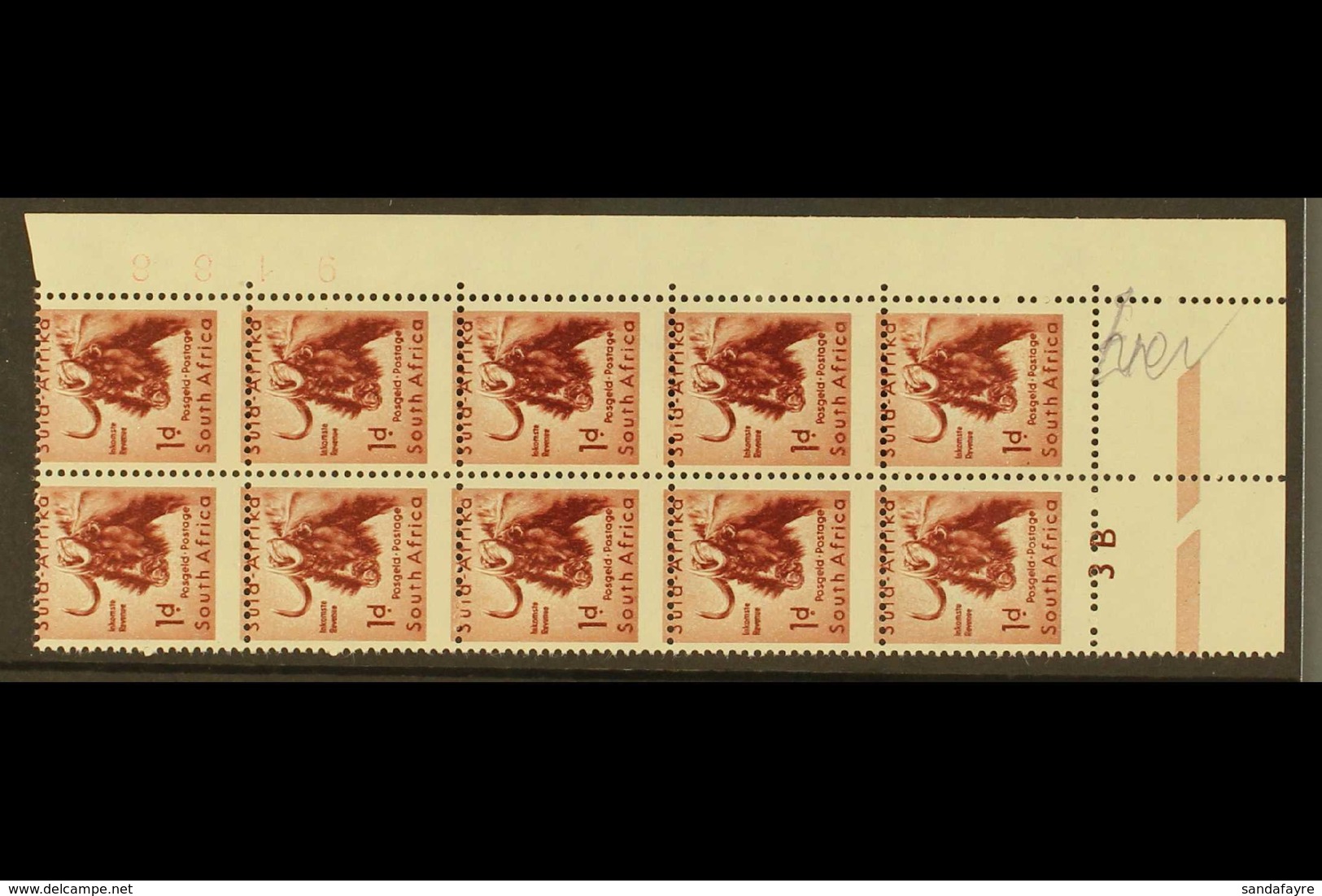 1959-60 1d Type I, MIS-PERFORATION Cylinder & Sheet Number Block Of 10, SG 171, Never Hinged Mint. For More Images, Plea - Zonder Classificatie
