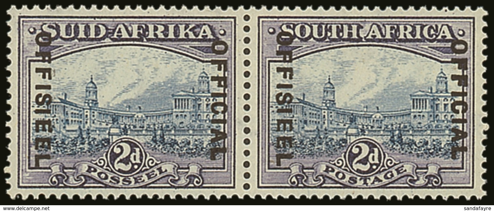 OFFICIAL 1935-39  2d Blue And Violet, (SUID-AFRIKA Hyphenated, Overprint Reading Downwards), SG O23, Horiz Pair Very Fin - Non Classés