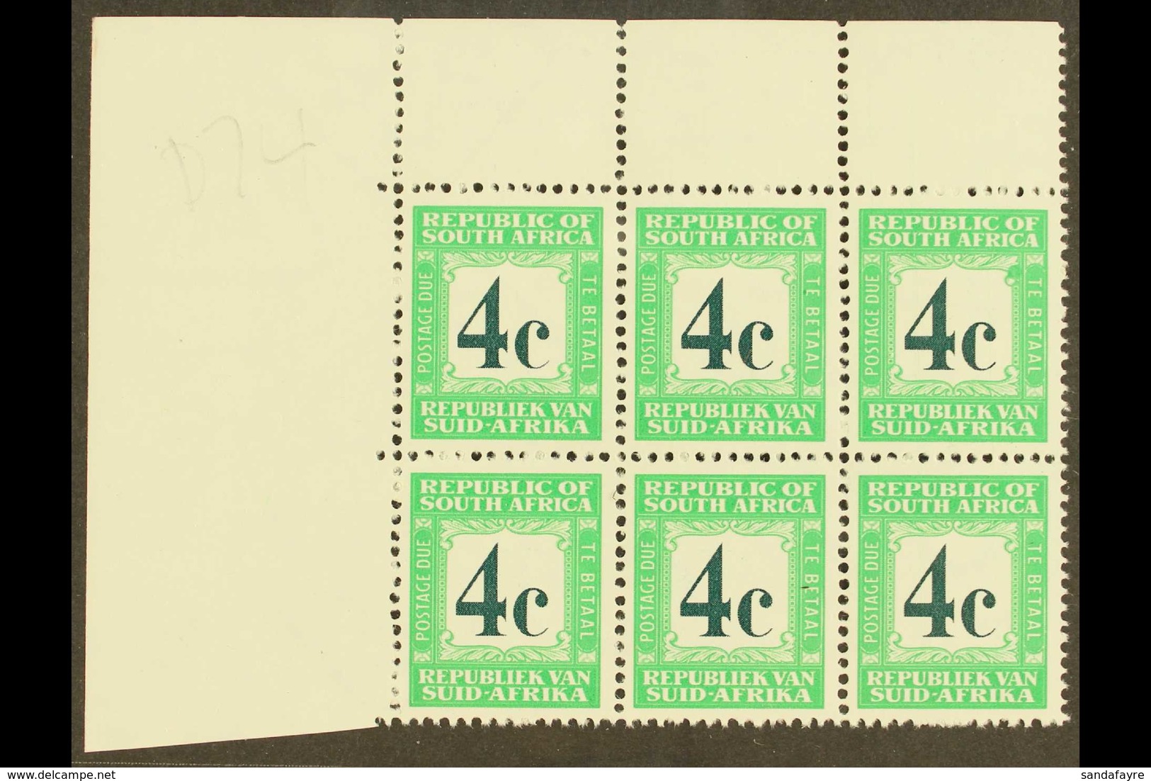 POSTAGE DUE 1971 4c Deep Myrtle-green & Light Green, Perf.14, Wmk RSA Tete-beche, English At Top, GREEN "ORB" VARIETY On - Ohne Zuordnung