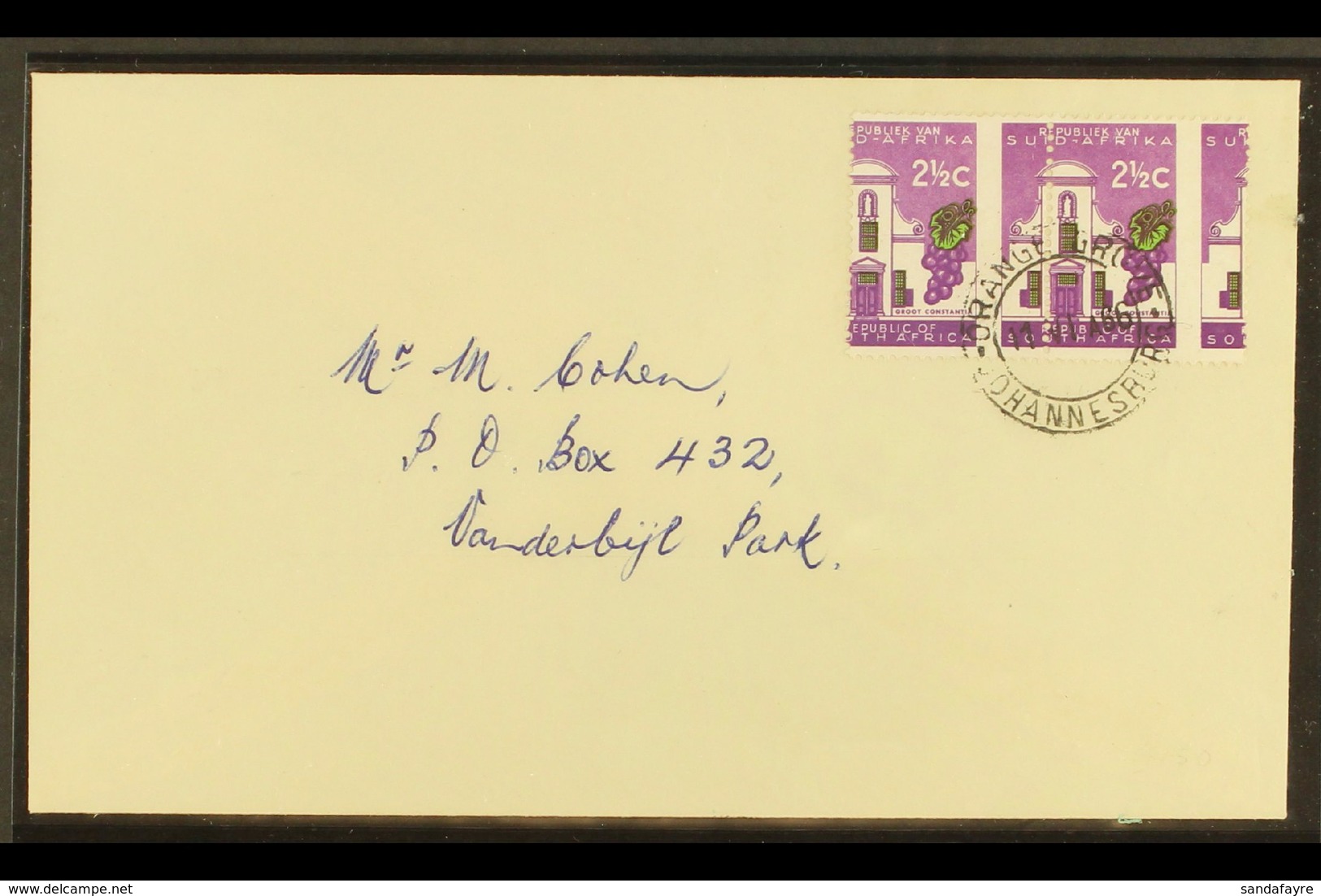 RSA VARIETY 1963-7 2½c Bright Reddish Violet & Emerald, Wmk RSA, GROSSLY MISPERFORATED PAIR On Cover, SG 230a, Neat ORAN - Zonder Classificatie