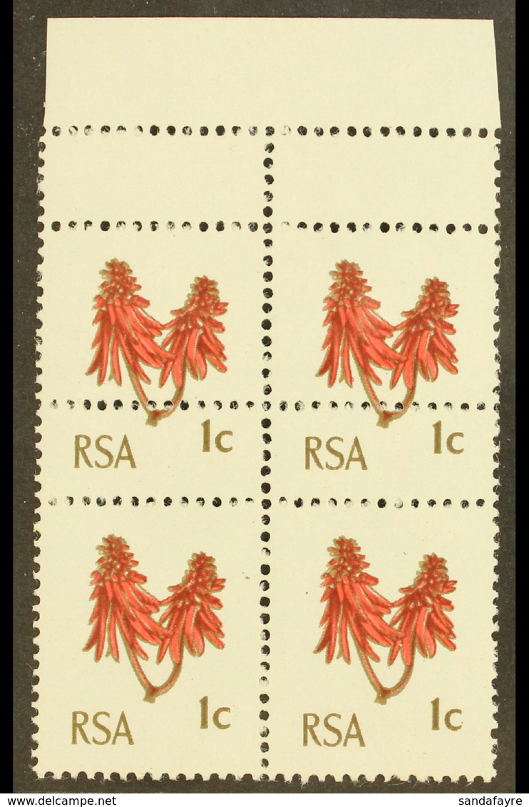 RSA VARIETY 1969 1c Rose-red & Olive-brown, Block Of 4 With EXTRA STRIKE OF COMB PERFORATOR, SG 277, Never Hinged Mint.  - Unclassified