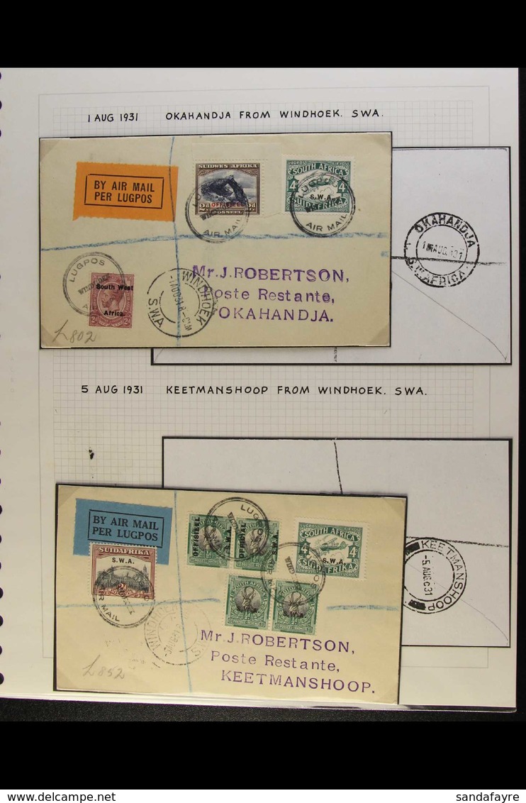 1931 FLIGHT COVERS Nicely Written Up On Album Pages, Featuring Covers Sent To Windhoek To Keetmanshoop, Okahandja & Cape - Afrique Du Sud-Ouest (1923-1990)