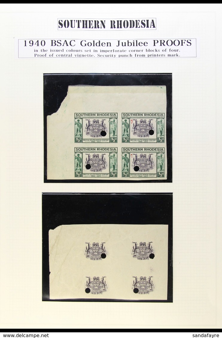 1940 ½d BSAC Golden Jubilee IMPERFORATE PROOF BLOCK OF FOUR In The Issued Colours Each With A Punch Hole And A Couple Wi - Rhodésie Du Sud (...-1964)