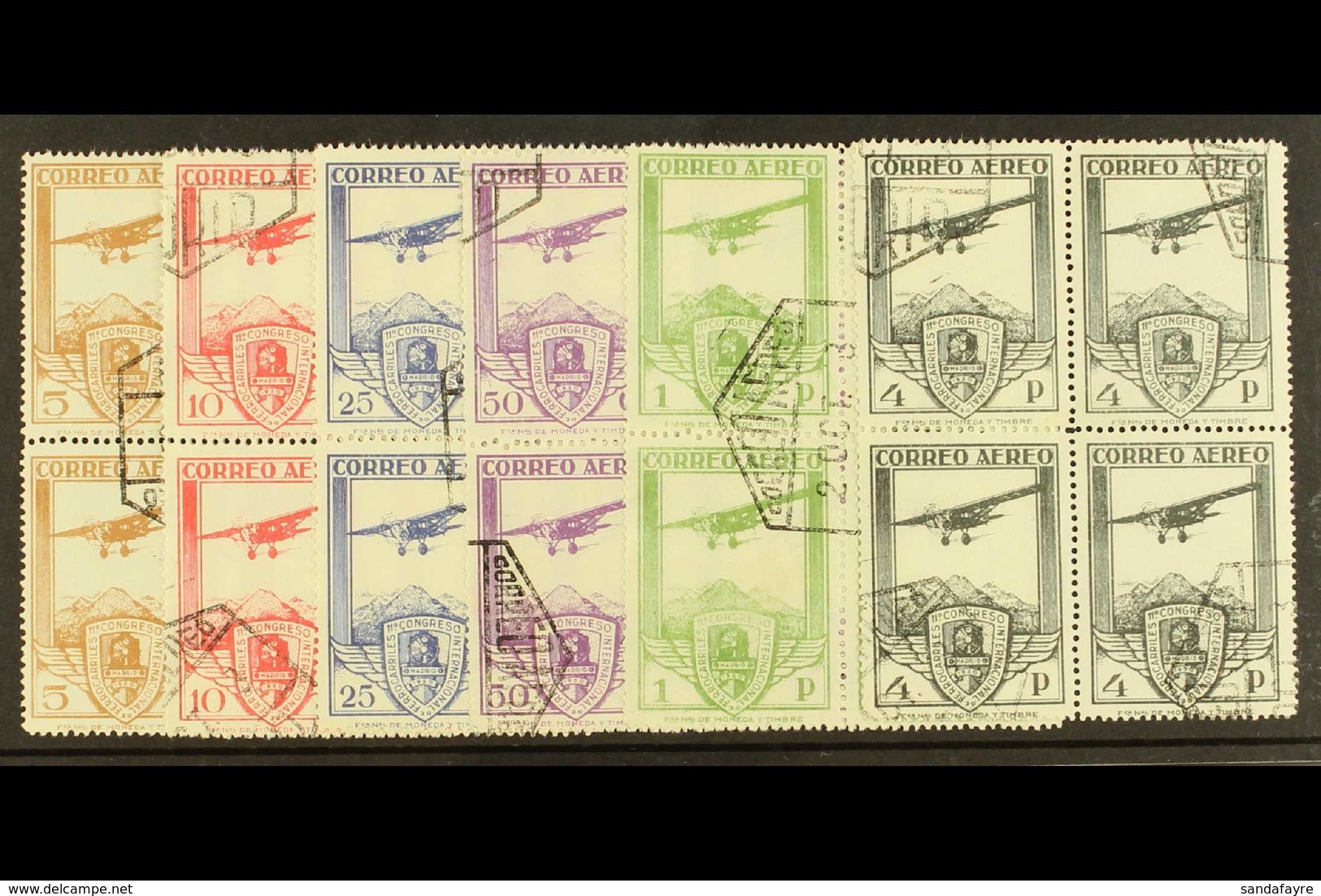 1930 RAILWAY CONGRESS Airmail Set Complete, SG 547/552, In Superb Used Blocks Of 4. (6 Blks) For More Images, Please Vis - Autres & Non Classés