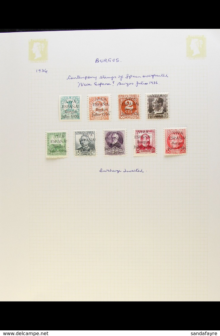 CIVIL WAR ISSUES FOR BURGOS 1936-38 Attractive Fine Mint And Used Collection Written Up On Album Pages, With Nationalist - Autres & Non Classés