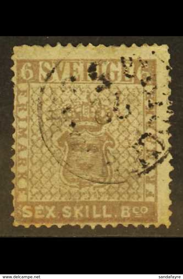 1855-58 6s Grey-brown Thin Paper (SG 3b, Facit 3c, Michel 3b), Used, Centered To Lower Left, Some Shortish Perfs As Usua - Autres & Non Classés