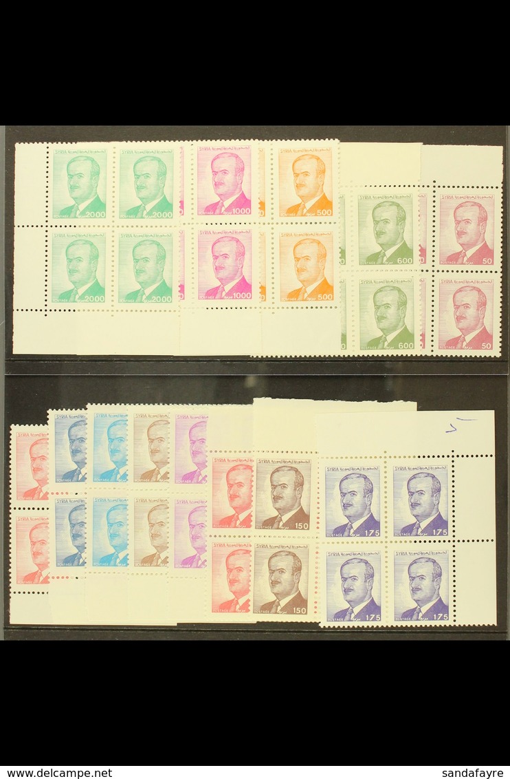 1986-90 Assad Definitives Complete Set, SG 1615/26, Superb Never Hinged Mint Corner BLOCKS Of 4, Very Fresh. (13 Blocks  - Syrië