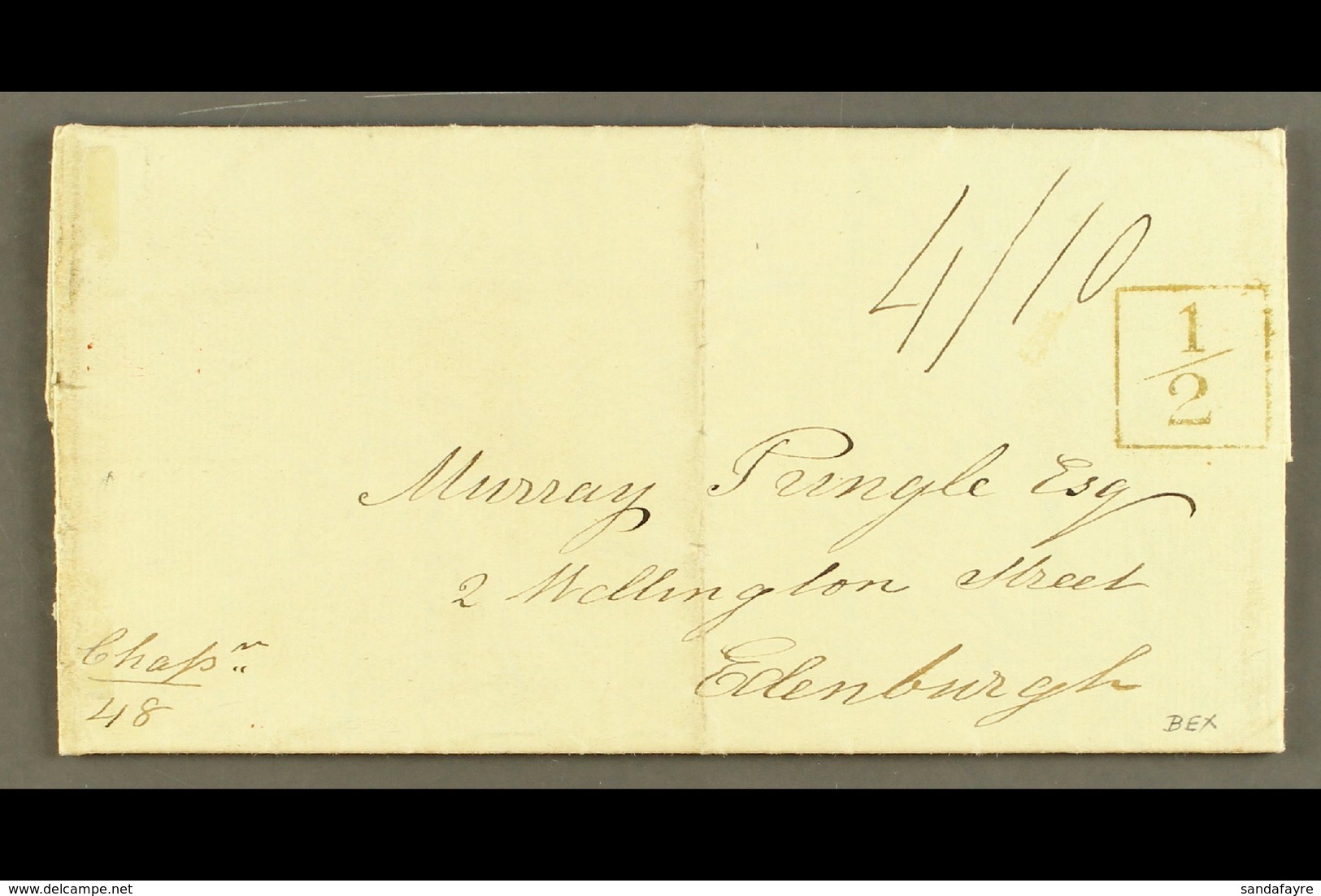 1825 ENTIRE LETTER TO SCOTLAND Rated "4/10" With Boxed "½" On The Front, And With "TRINIDAD" Fluron Of "MR 30 1825" Plus - Trinidad En Tobago (...-1961)