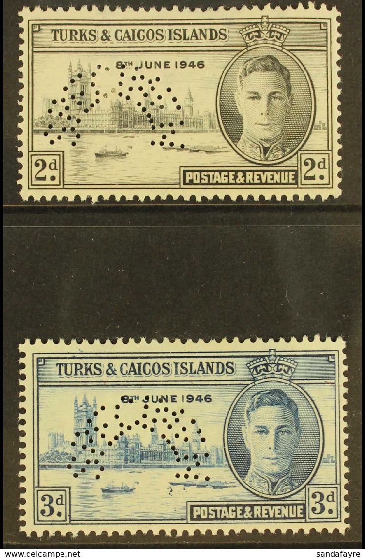 1946 Victory Pair, Perforated "Specimen", SG 206s/7s, Very Fine Mint. (2 Stamps) For More Images, Please Visit Http://ww - Turks- En Caicoseilanden