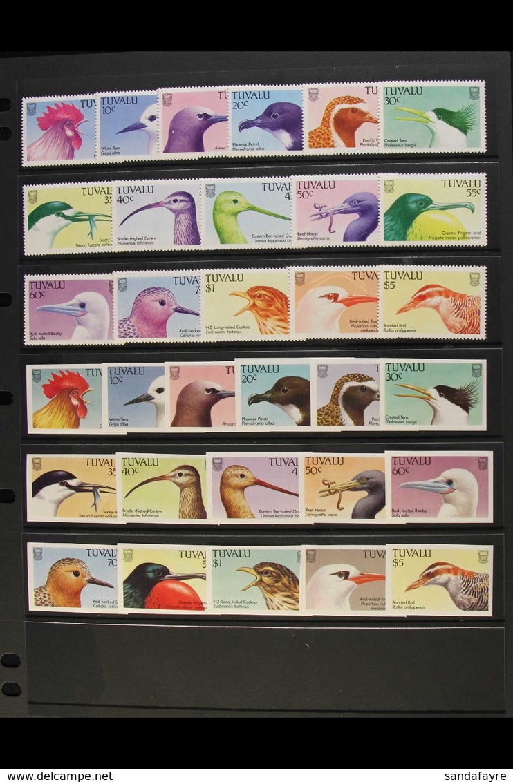 1988 Birds Set Complete (SG 502/17) Both As An IMPERFORATE PROOF SET And Also A PERFORATED SET WITH MISSING COLOURS, All - Tuvalu (fr. Elliceinseln)