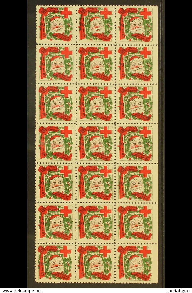 CHRISTMAS SEALS 1915 Red Cross Perf 12½, Scott WX16, Very Fine Never Hinged Mint Right Marginal BLOCK Of 21 (3x7), Very  - Autres & Non Classés