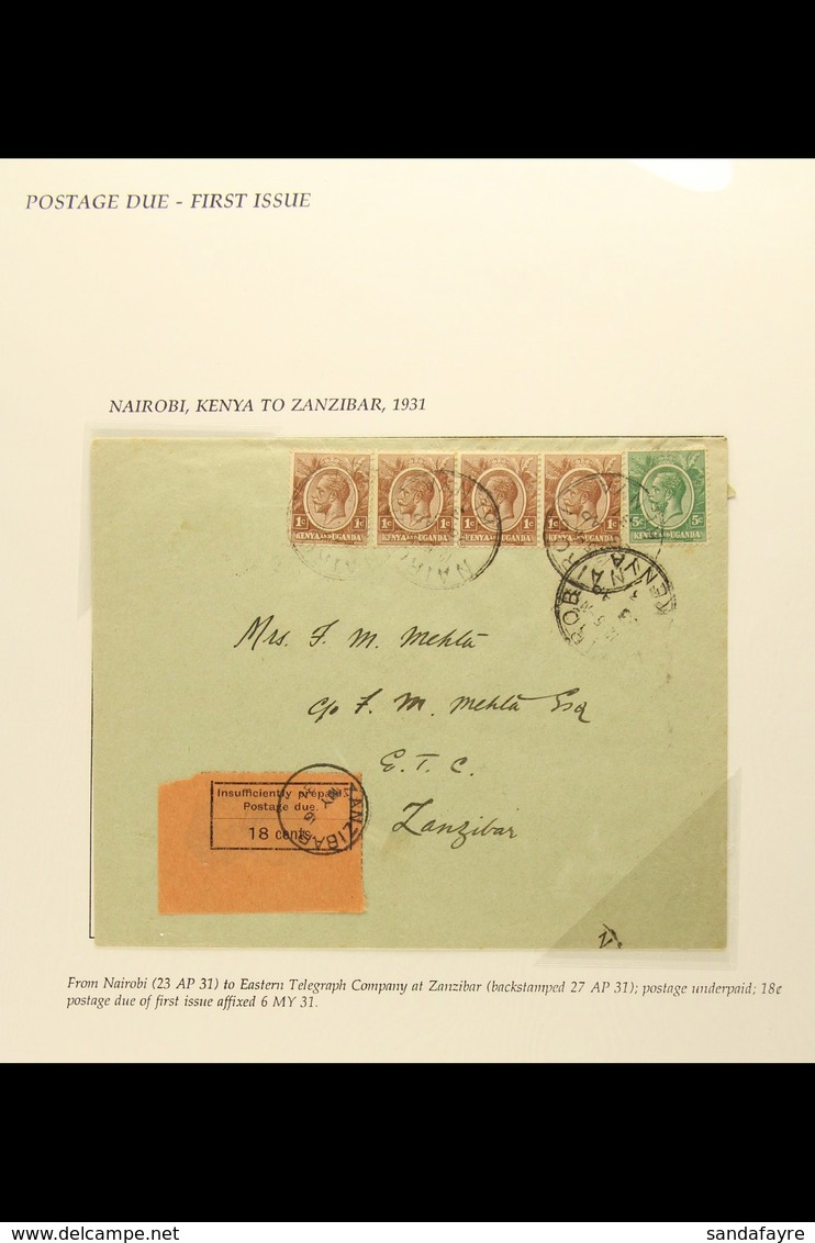 POSTAGE DUES COVER 1931 (23 April) Envelope, Sent From Nairobi To The Eastern Telegraph Company In Zanzibar, Bearing Ken - Zanzibar (...-1963)