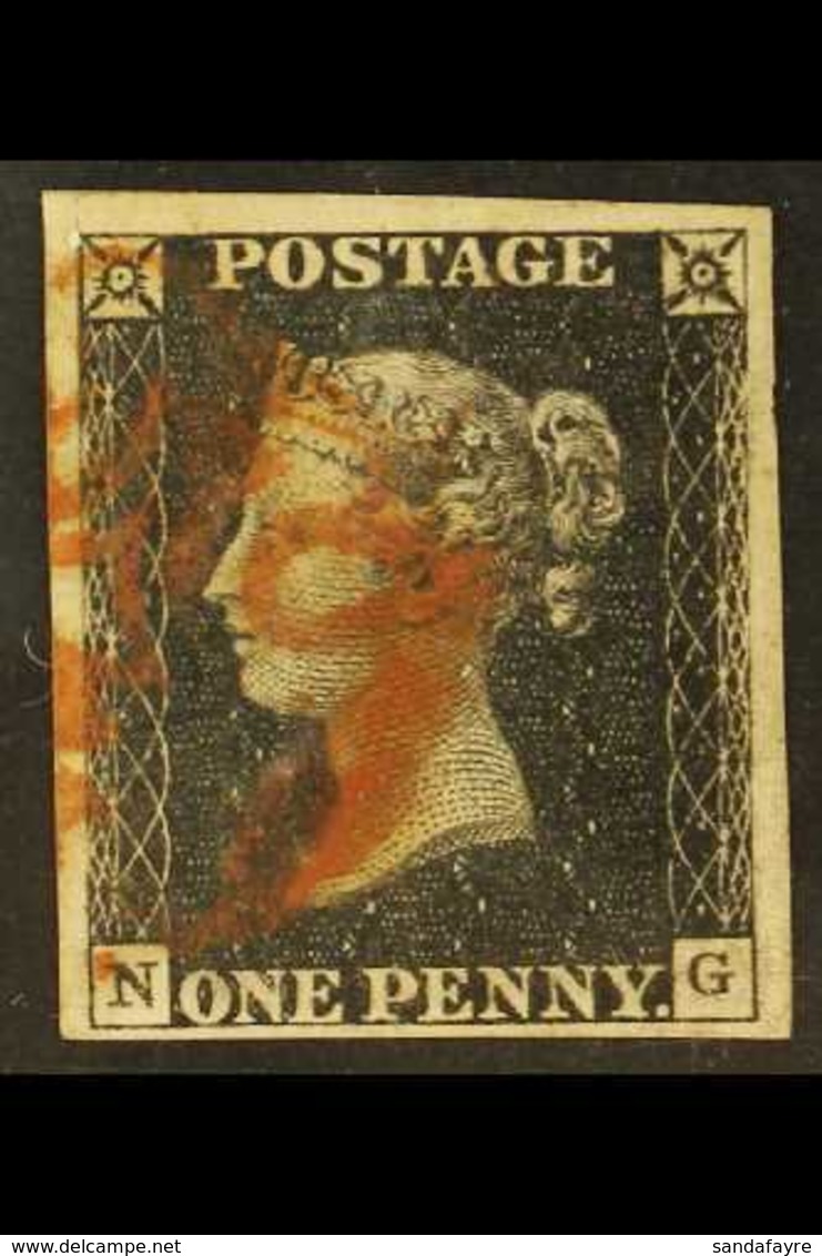 1840 1d Black 'NG' Plate 1b, SG 2, Used With 4 Margins & Red MC Cancellation. Large Example. For More Images, Please Vis - Non Classés