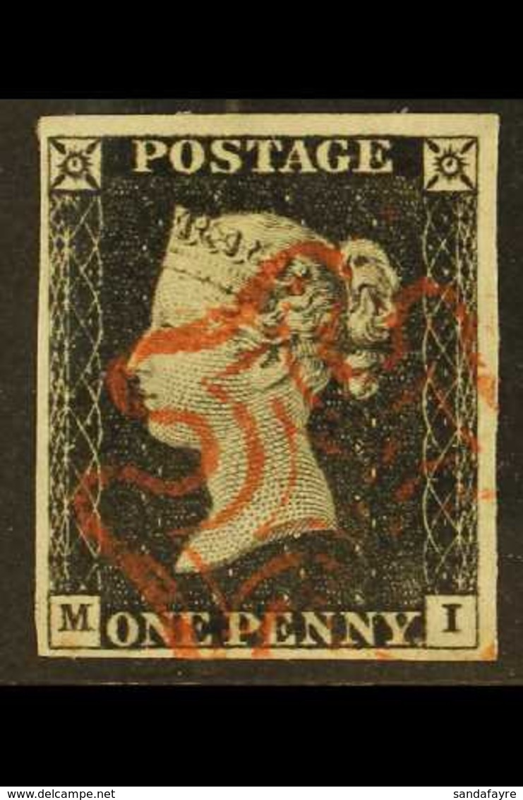 1840 1d Black 'M I' Plate 2, SG 2, Used With 4 Margins & Crisp Red MC Cancellation. A Beautiful Example. For More Images - Unclassified