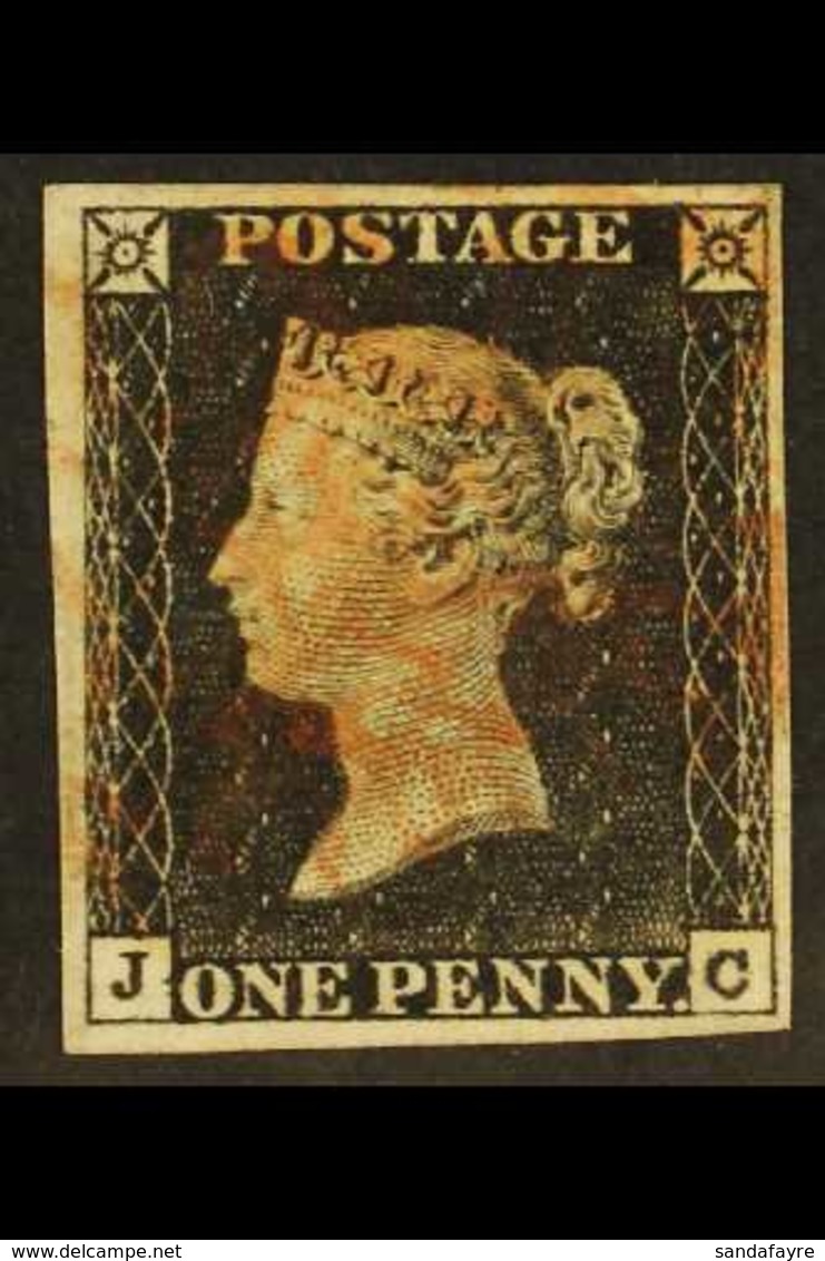 1840 1d Black 'JC' Plate 1a, SG 2, Used With 4 Margins & Red MC Cancellation. For More Images, Please Visit Http://www.s - Non Classés